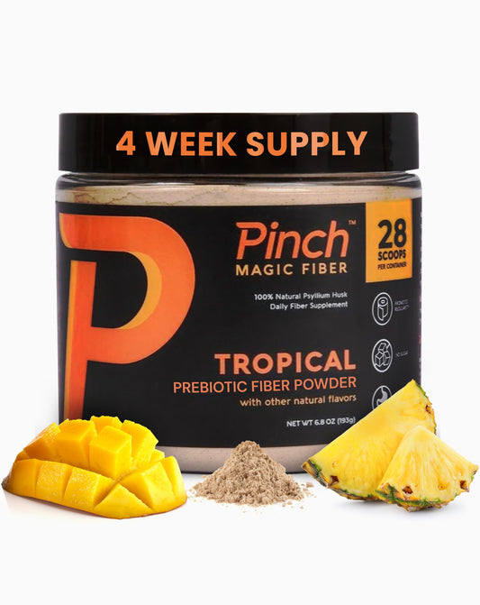 Pinch Magic Fiber Supplement Powder | Tropical Flavored Psyllium Husk Powder for Digestive Health & Gut Support | Sugar Free Supplement for Keto & Vegan Diets | USA-Made | 28-Day Supply