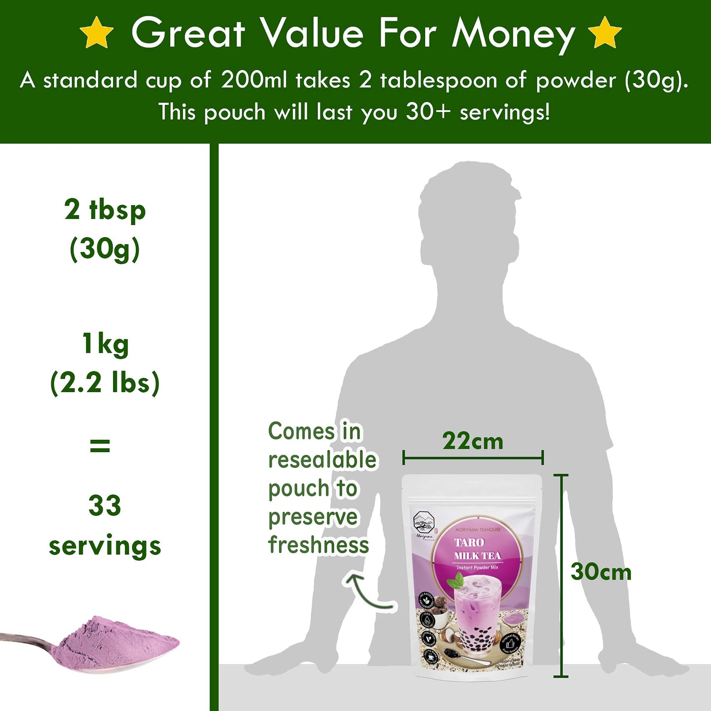 Taro Bubble Milk Tea Instant 3in1 Powder Mix  1kg 33 Drinks  for Boba Tea Milkshake Blended Frappe and Bakery  Authentic Taiwan Recipe  Zero Trans Fat No Preservatives  by Moriyama Teahouse