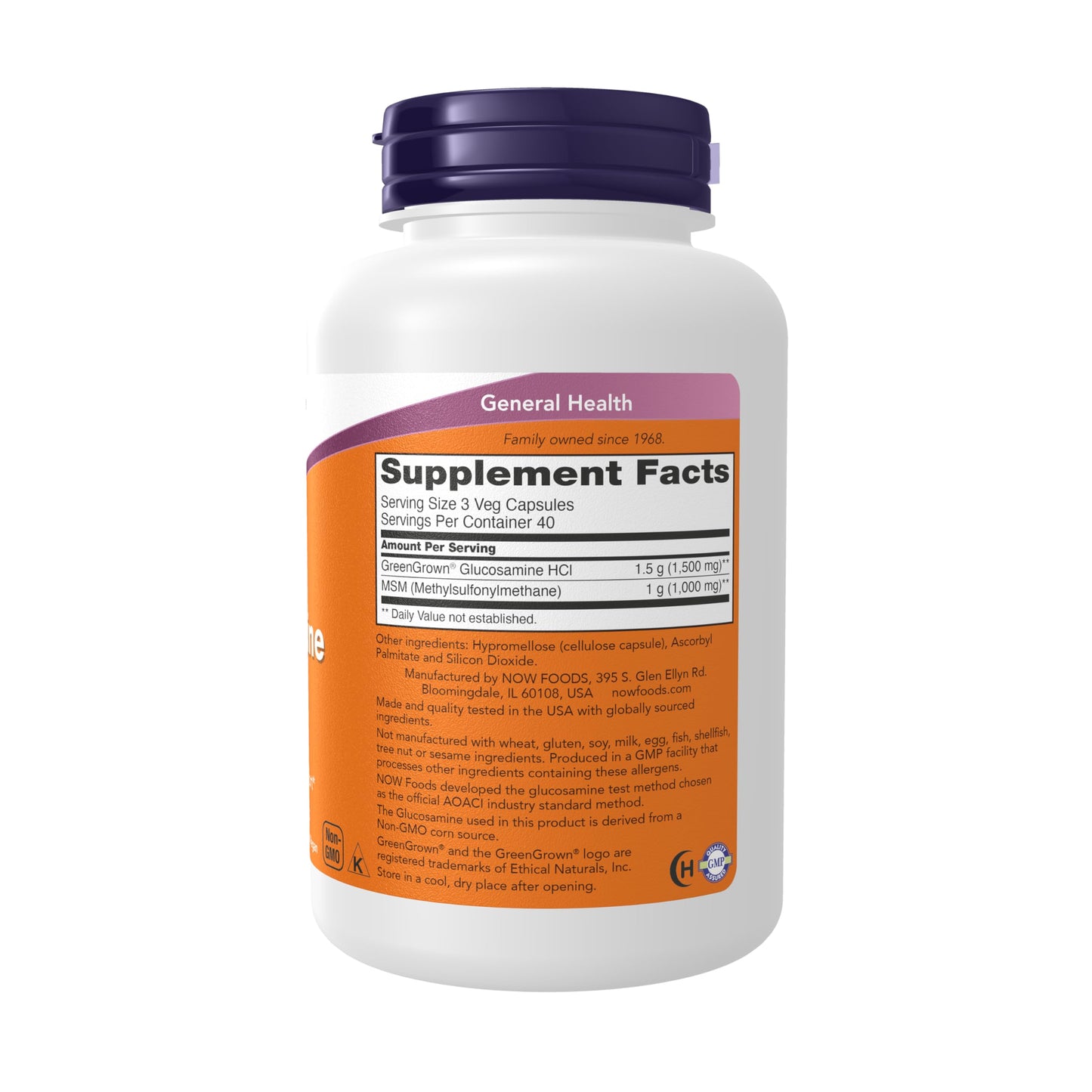 NOW Foods Supplements, Glucosamine & MSM (GreenGrown® Glucosamine), Vegetarian, 120 Veg Capsules