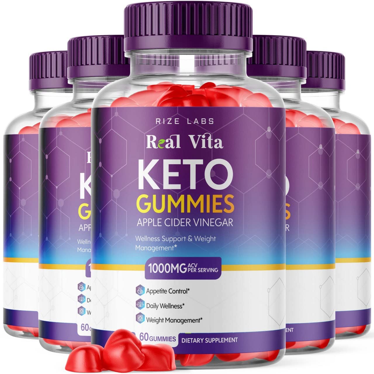 rize labs - Real Vita Keto ACV Gummies for Weight Loss Management Support - Advanced Formula - Apple Cider Vinegar Gummy (300 Gummies) (Pack of 5)