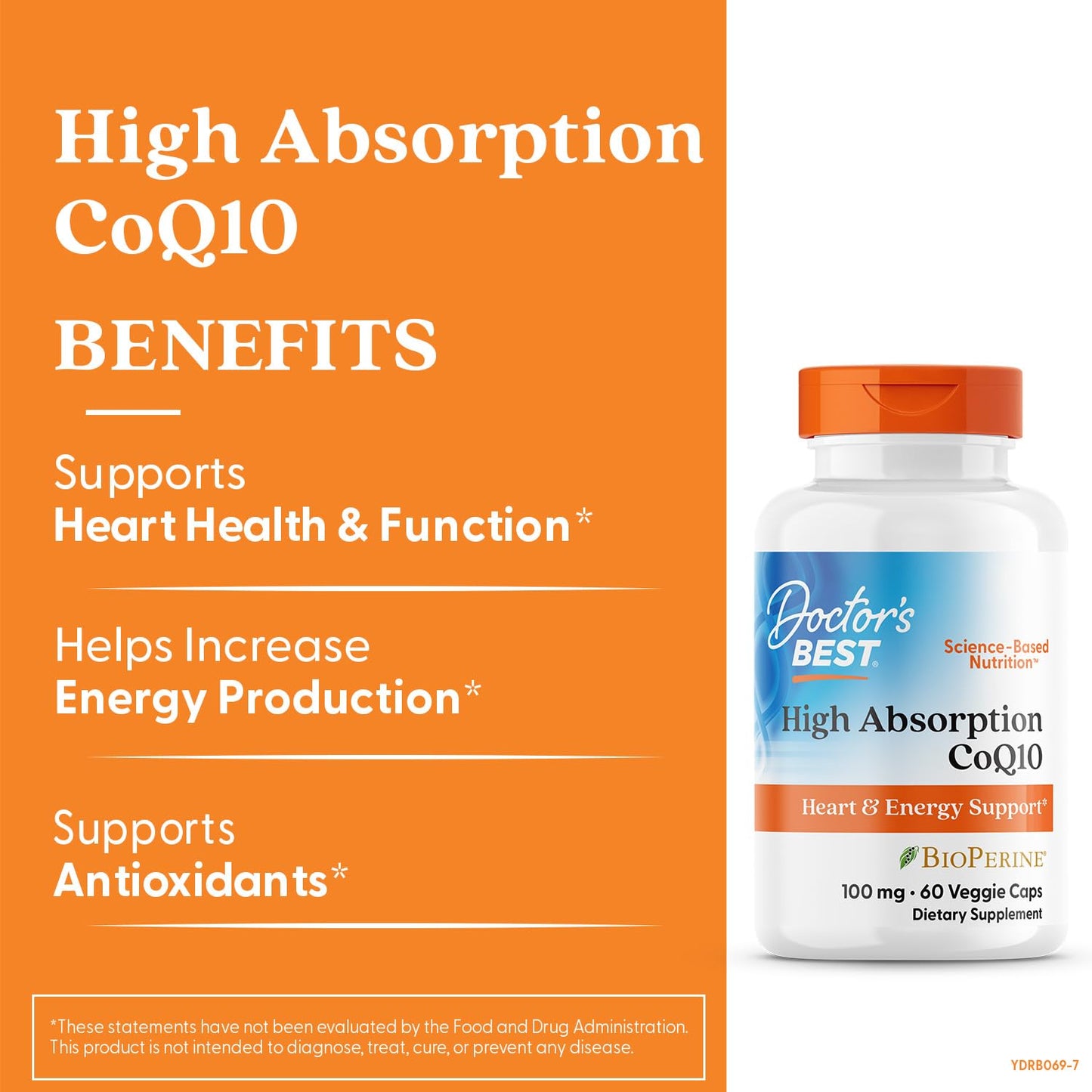 Doctor's Best High Absorption CoQ10 with BioPerine, Vegan, Gluten Free, Naturally Fermented, Heart Health & Energy Production, 100 mg 60 Veggie Caps
