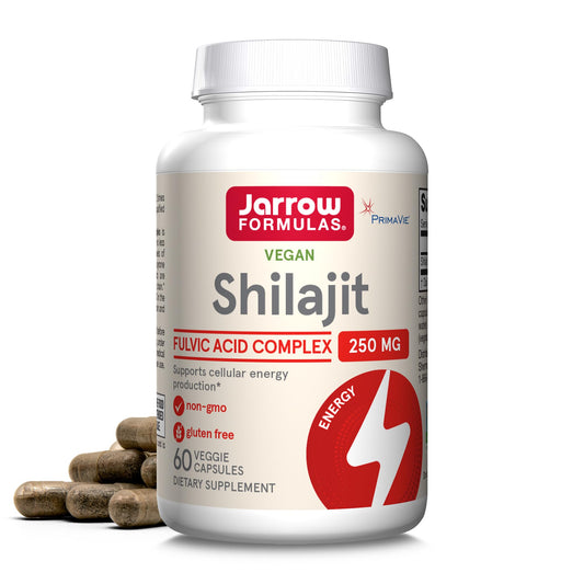 Jarrow Formulas® Shilajit 250 mg, Dietary Supplement, Shilajit Acid Complex for Cellular Energy Production, 60 Veggie Capsules, 60 Day Supply