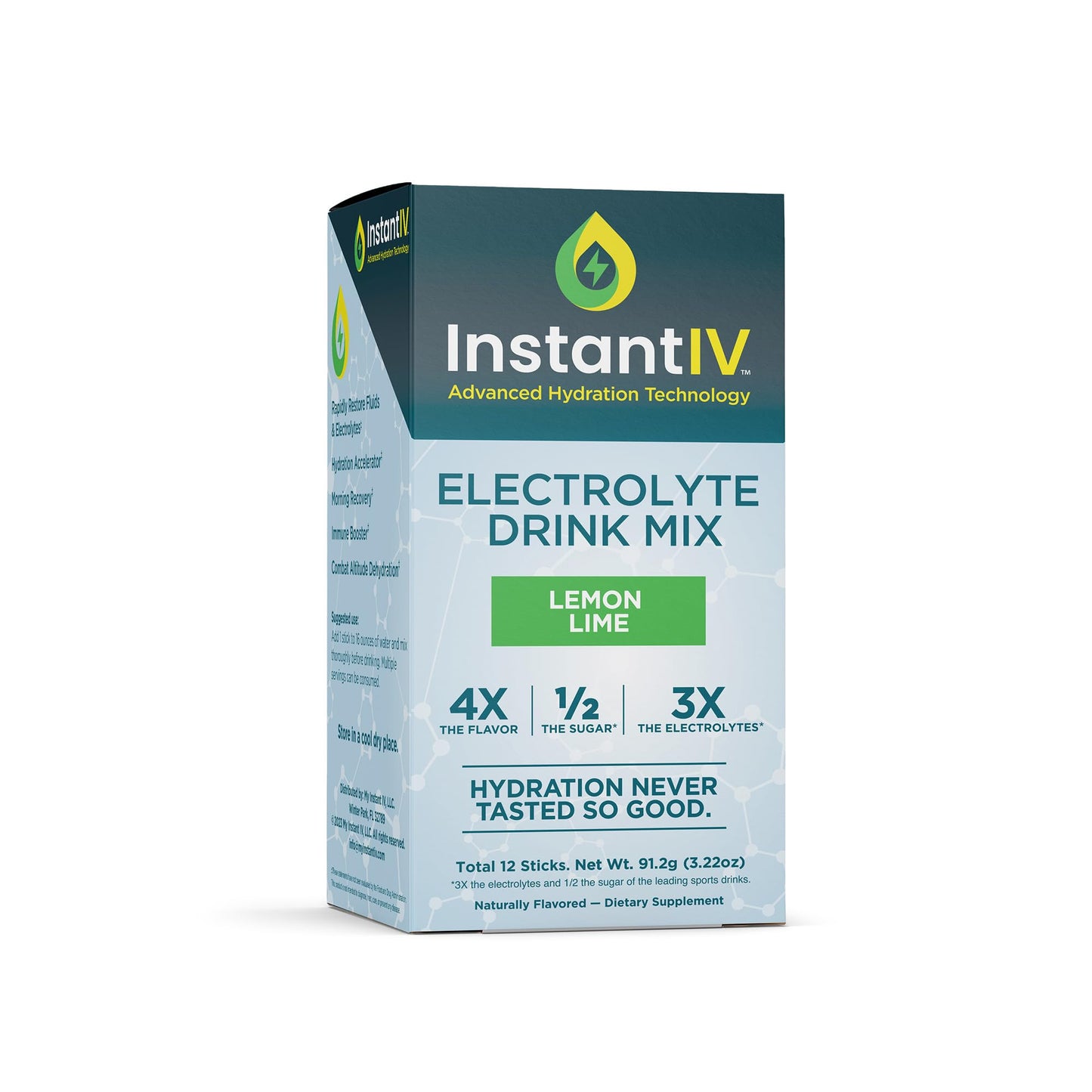 Electrolytes Powder - 3X Electrolytes,1/2 Sugar with Vitamin C, B3, B6, Electrolytes Powder Packets for Hydration, Recovery & Immunity, Vegan & Gluten Free | Lemon Lime - 12 Packets