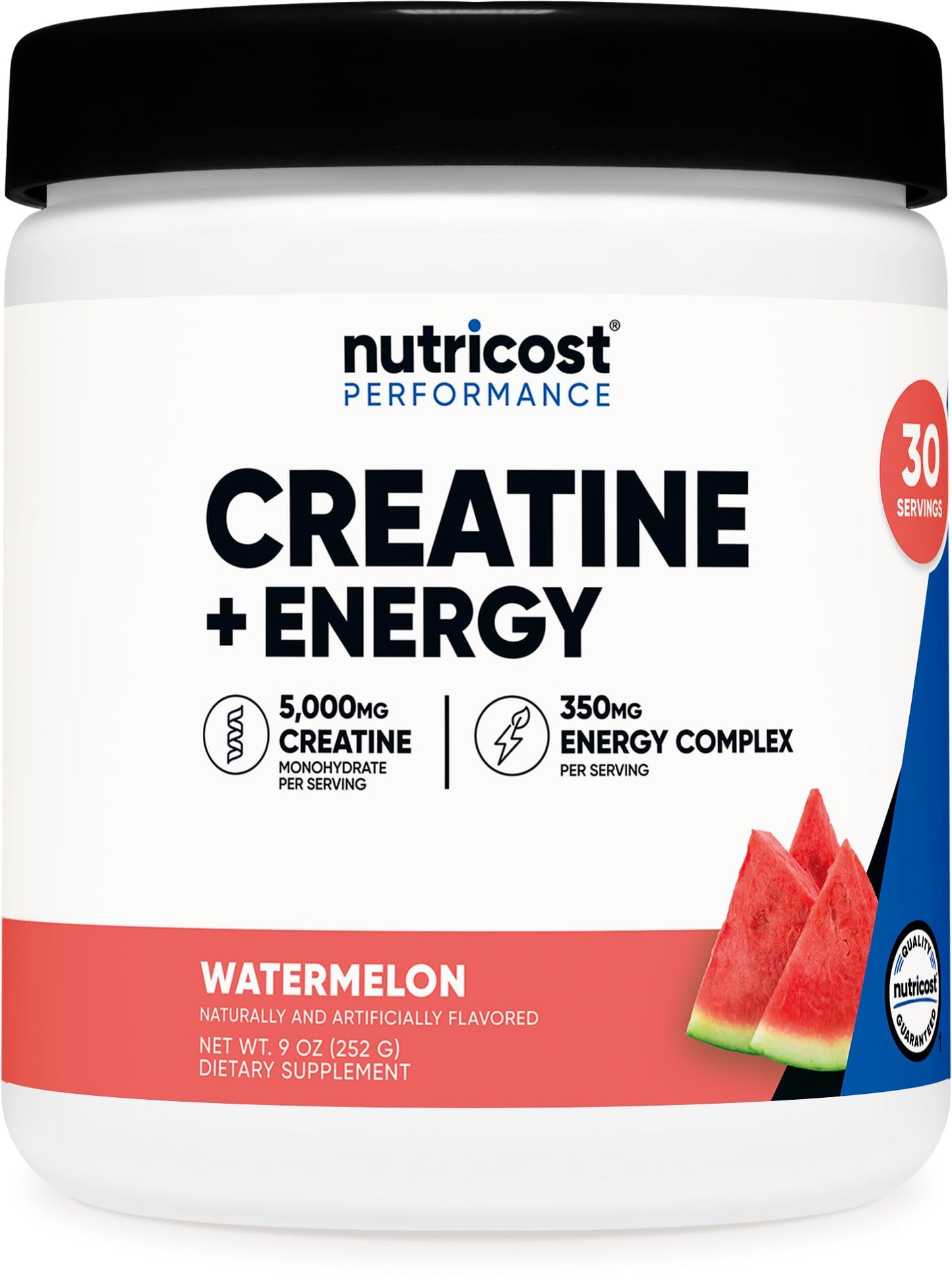 Nutricost Creatine + Energy 30 Servings (Watermelon Flavored) - 5,000mg Creatine Monohydrate + 350mg Energy Complex Per Serving