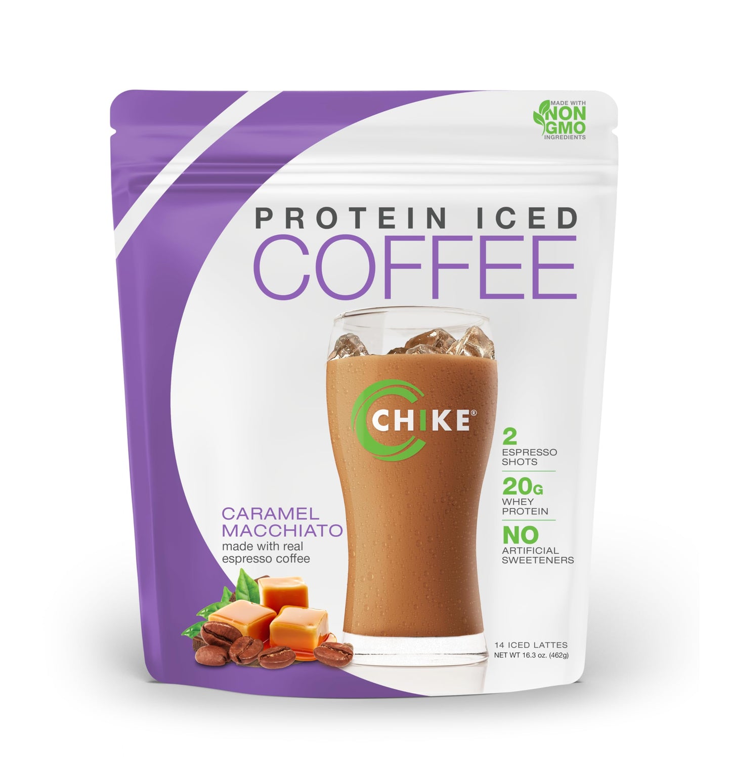 CHIKE Natural Caramel Macchiato High Protein Iced Coffee, 20 G Protein, 2 Shots Espresso, Non-GMO, Keto Friendly and Gluten Free, 14 Servings (16.3 Ounce)