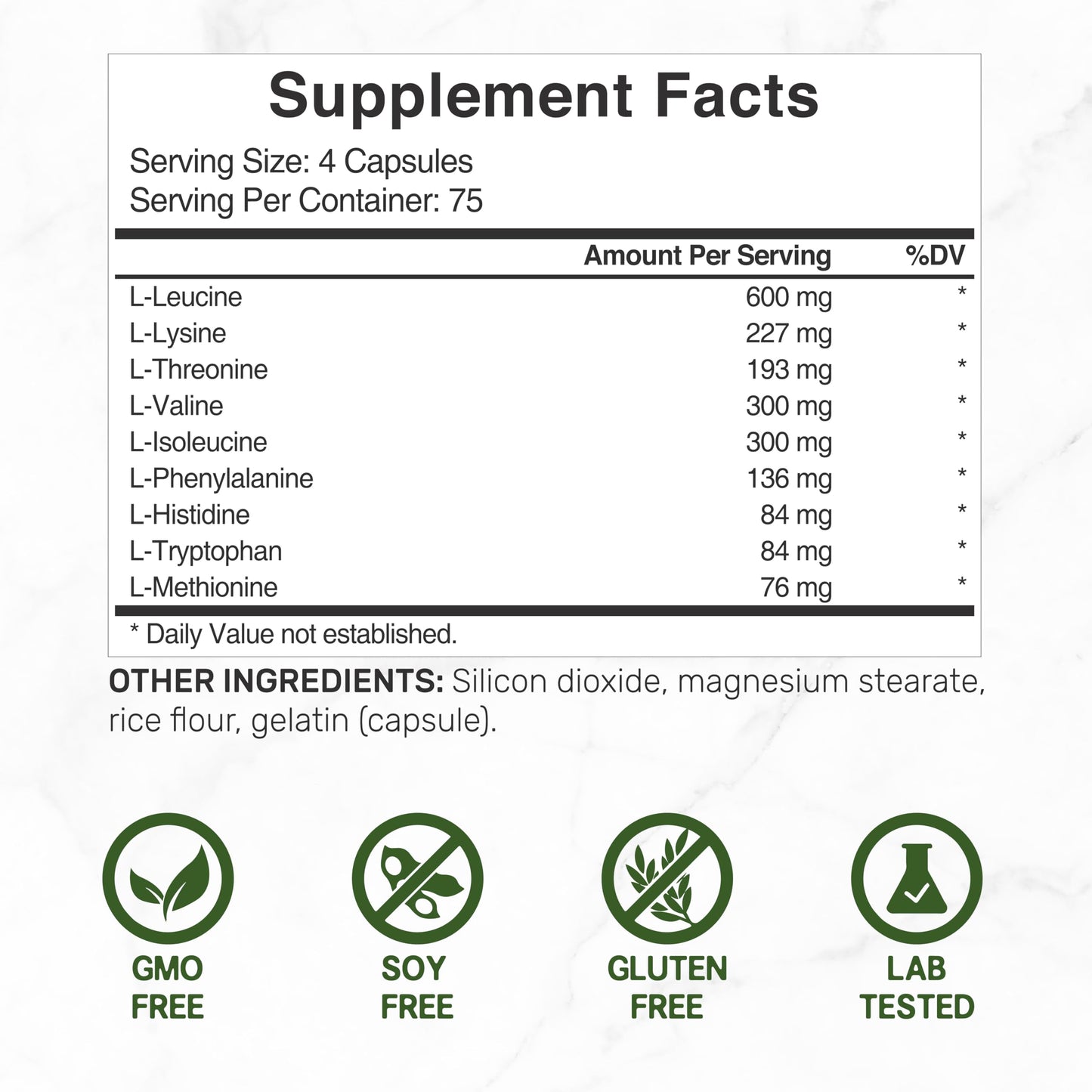 Essential Amino Acids (EAA) 2000mg Per Serving, 300 Capsules - Unflavored - 9 in 1, All BCAAs (Branched-Chain Aminos) - Lean Muscle Support & Natural Pre Workout Supplement