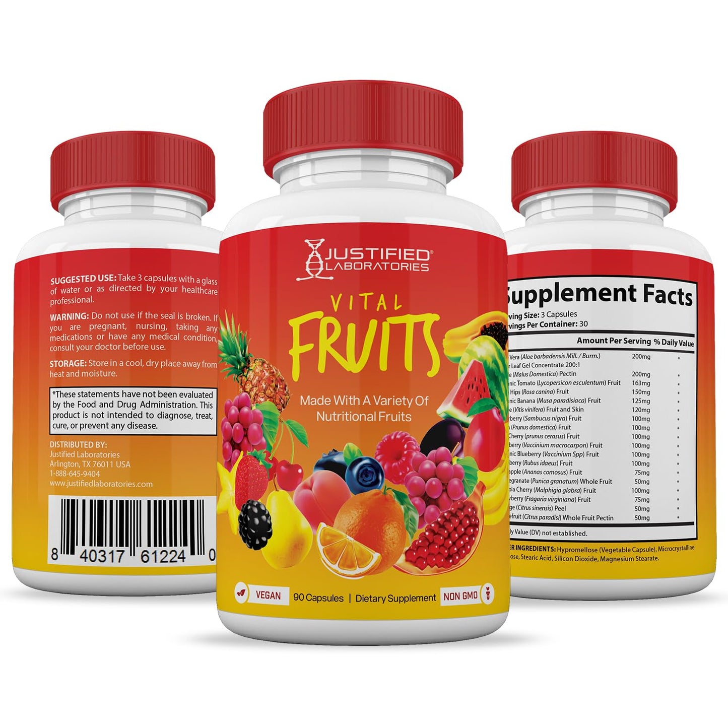 (Set of 2) Vital Fruits and Veggies Supplement Red & Green Superfoods Whole Food Non GMO Vegan Friendly 180 Veggie Capsules 2 Bottles