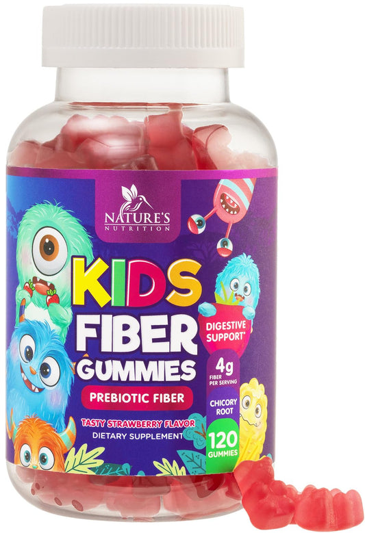 Fiber Gummies for Kids, Daily 4g Gummy Fiber Supplement, Prebiotic Digestive Health Support - Nature's Plant Based Soluble Fiber, Supports Regularity & Digestion for Kids Non-GMO - 120 Gummies