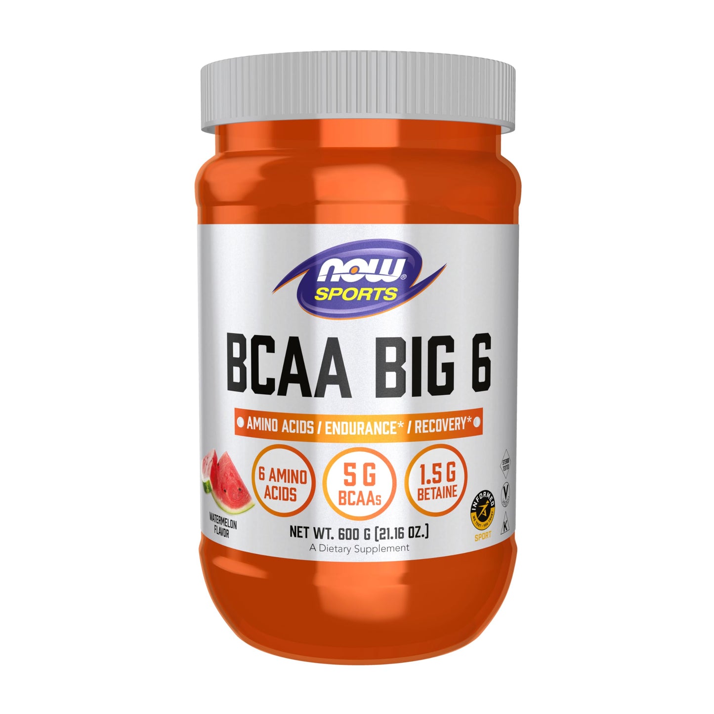 NOW Foods Sports Nutrition, BCAA (Branched Chain Amino Acids) Big 6, Watermelon Flavor, 600 Grams
