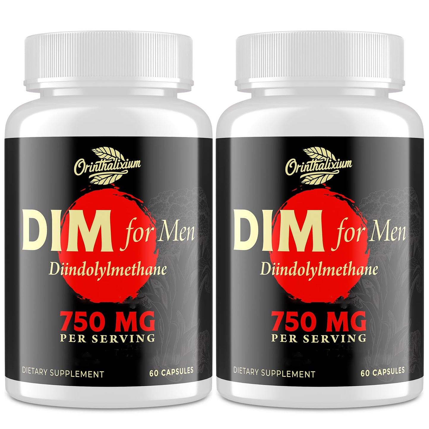 Orinthalixium DIM for Men 750MG - Hormone Balance, Estrogen Support for Men, DIM Supplement, Detox, Vitality & Fitness Performance-Chrysin & Black Pepper Extract, 60 Capsules (2 Bottle)
