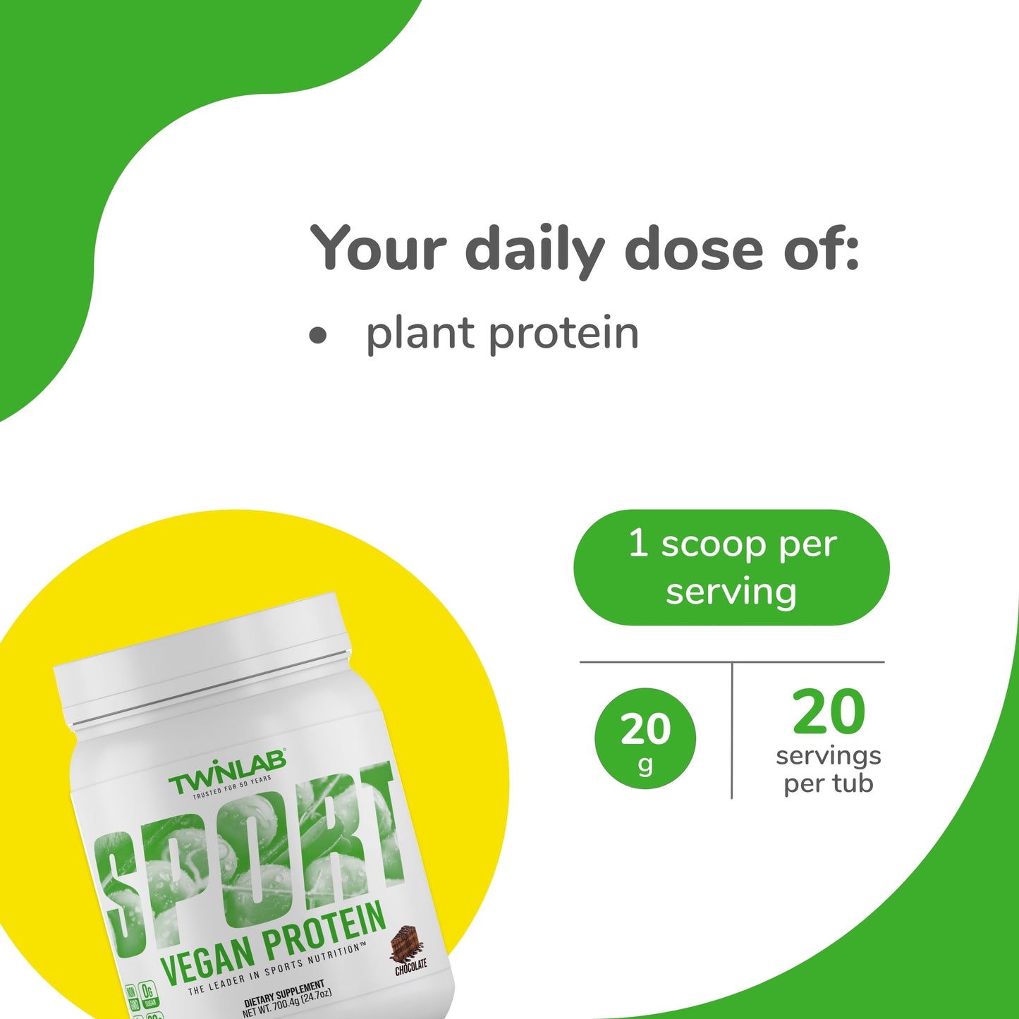 Twinlab Sport Vegan Protein - Organic Protein Powder Made from Pea Protein, Rice Protein, Chia Seed & Flaxseed - Chocolate, 24.70 oz, 20 Servings (Pack of 2)