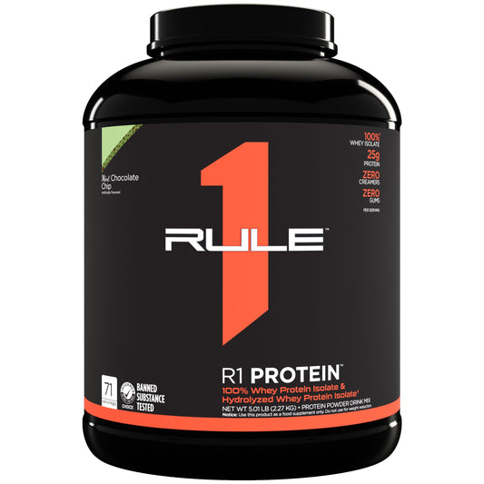 Rule One Proteins R1 Protein - 25g Fast-Acting, Super-Pure 100% Isolate and Hydrolysate Protein Powder with 6g BCAAs (5 Pounds*, Mint Chocolate Chip)