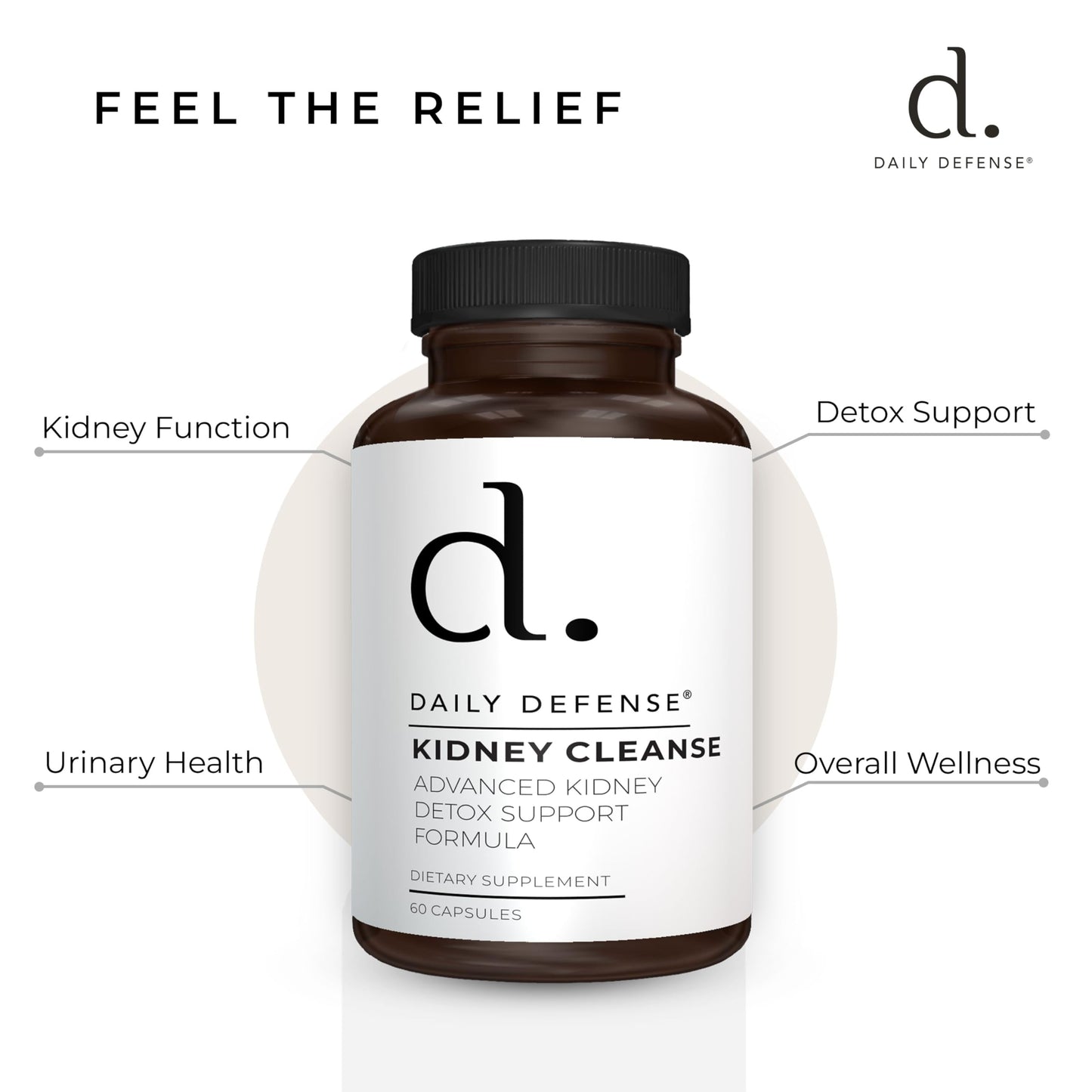 Daily Defense Kidney Support Supplement Kidney Cleanse & Detox Vitamins with Chanca Piedra, Astragalus Root, Cranberry Extract, Stinging Nettle Leaf, Horsetail Powder, Juniper Berry & More - 60 Caps