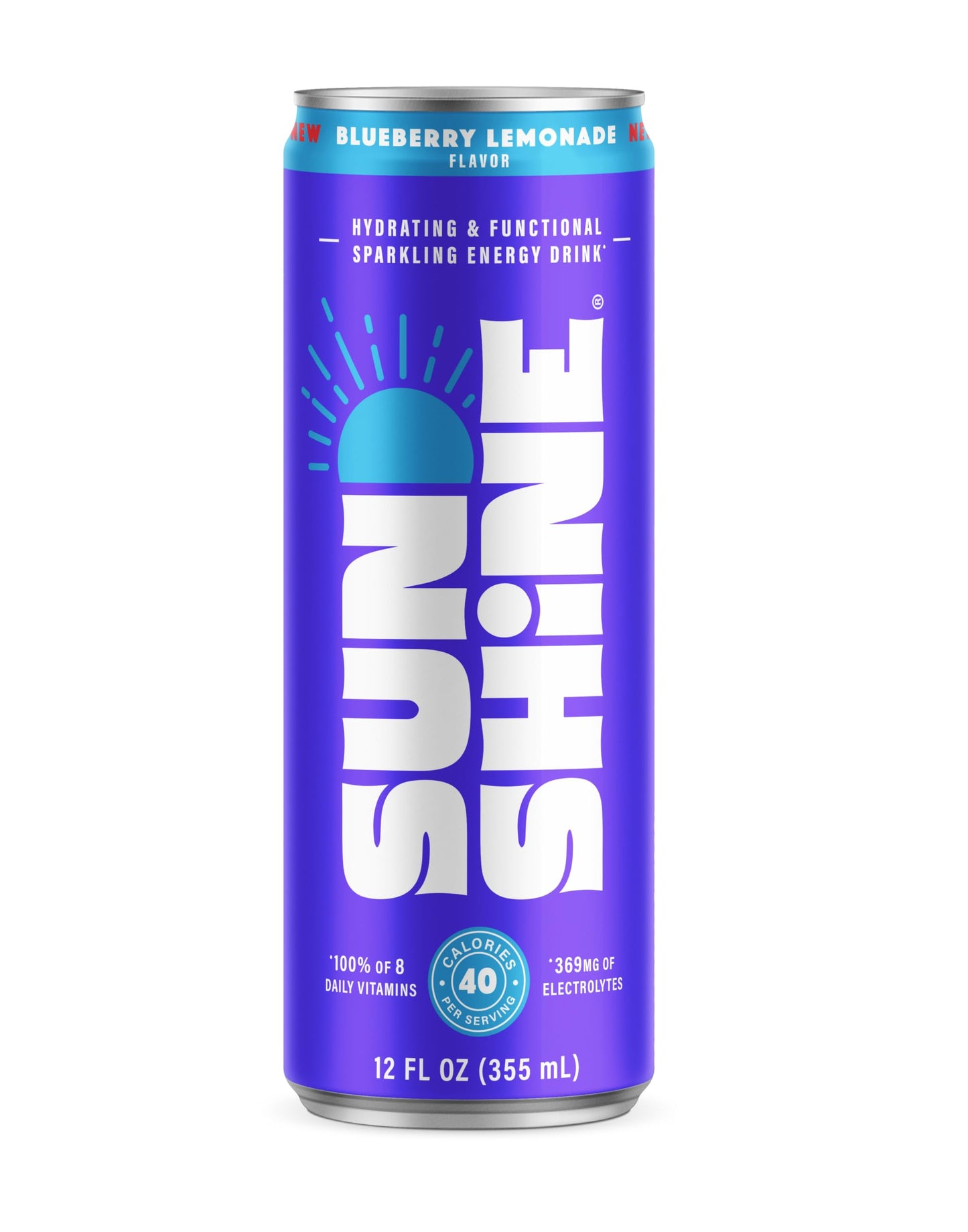 Sunshine Beverages Sparkling Energy Drink Blueberry Lemonade Caffeine Vitamin Water Coffee Alternative Healthy Energy Drinks Clean Energy Drink Bubbly Low Calorie Healthy Drinks 12 oz Pack of 12