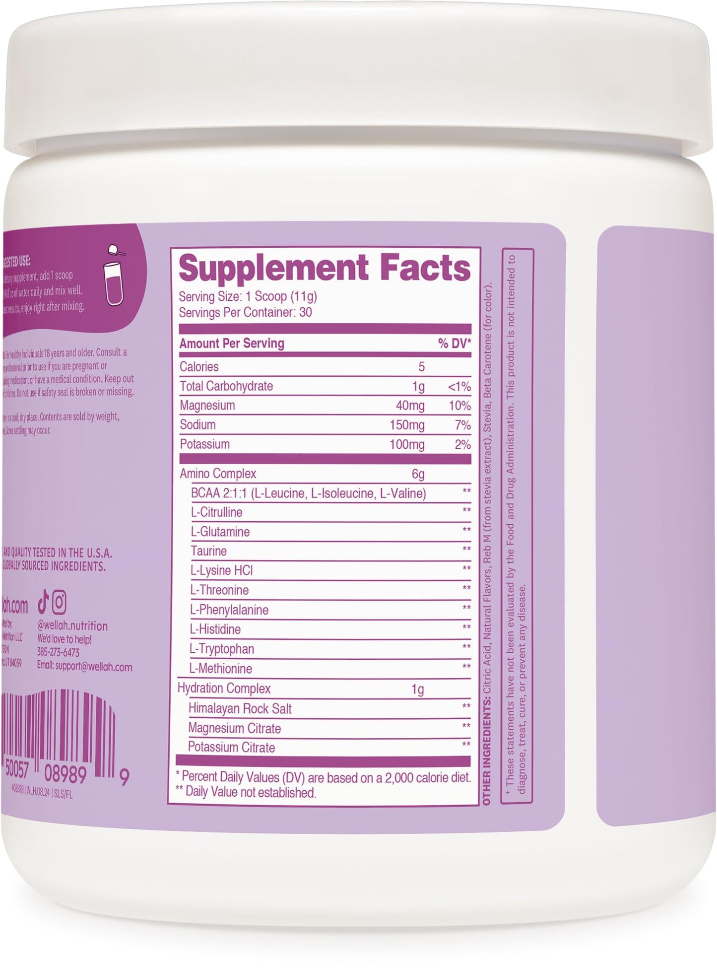 Wellah So Long Soreness BCAA Powder (Frozen Lemonade Flavored) 30 Servings - with Hydration Complex