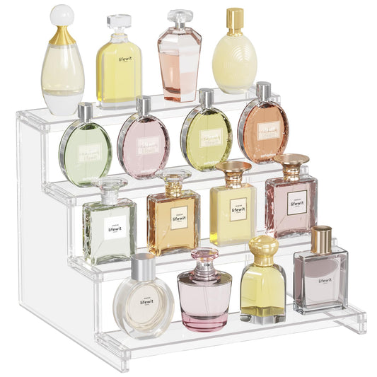 Lifewit 4 Tier Clear Display Risers Stand, 12 Inch Plastic Risers for Display, Plastic Organizers for Figures, Cupcake, Perfume, Dessert, Desktop Display Stand for Organize and Decoration, 1pack