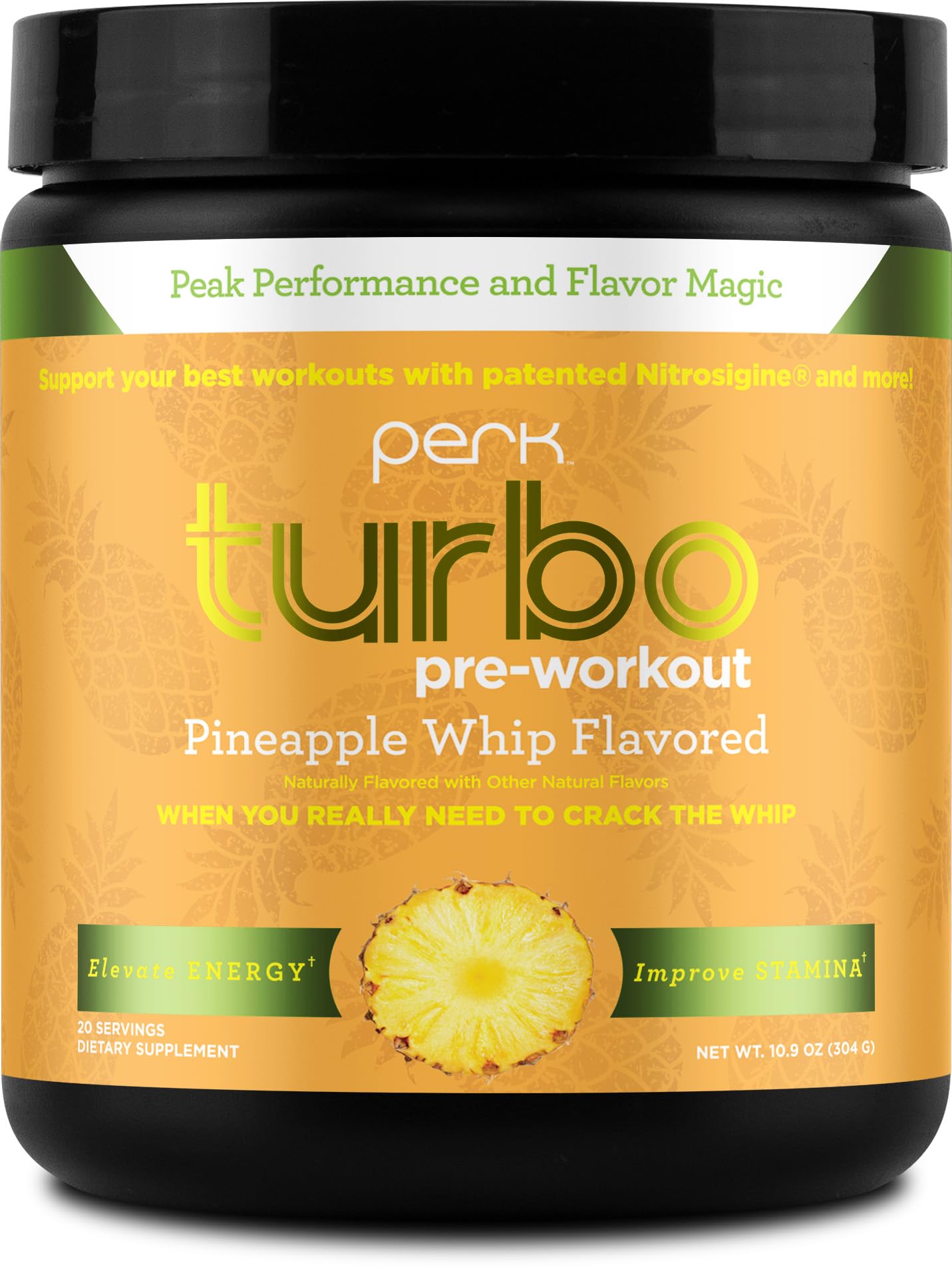 Perk Turbo Pre-Workout Pineapple Whip Flavored (20 Servings) - Gluten Free, Soy Free