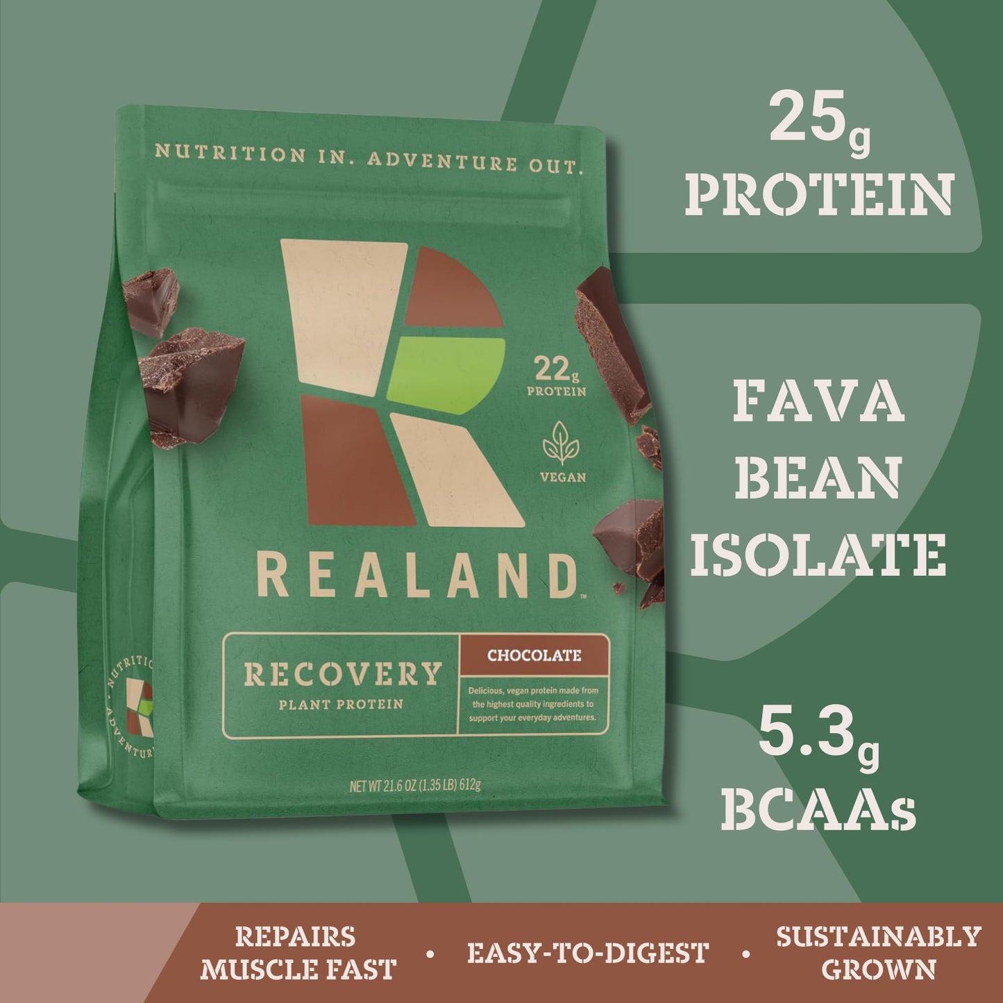 Realand Chocolate Vegan Plant Protein Isolate - Fava Bean Protein Powder for Recovery - 22g of Protein - 17 Servings