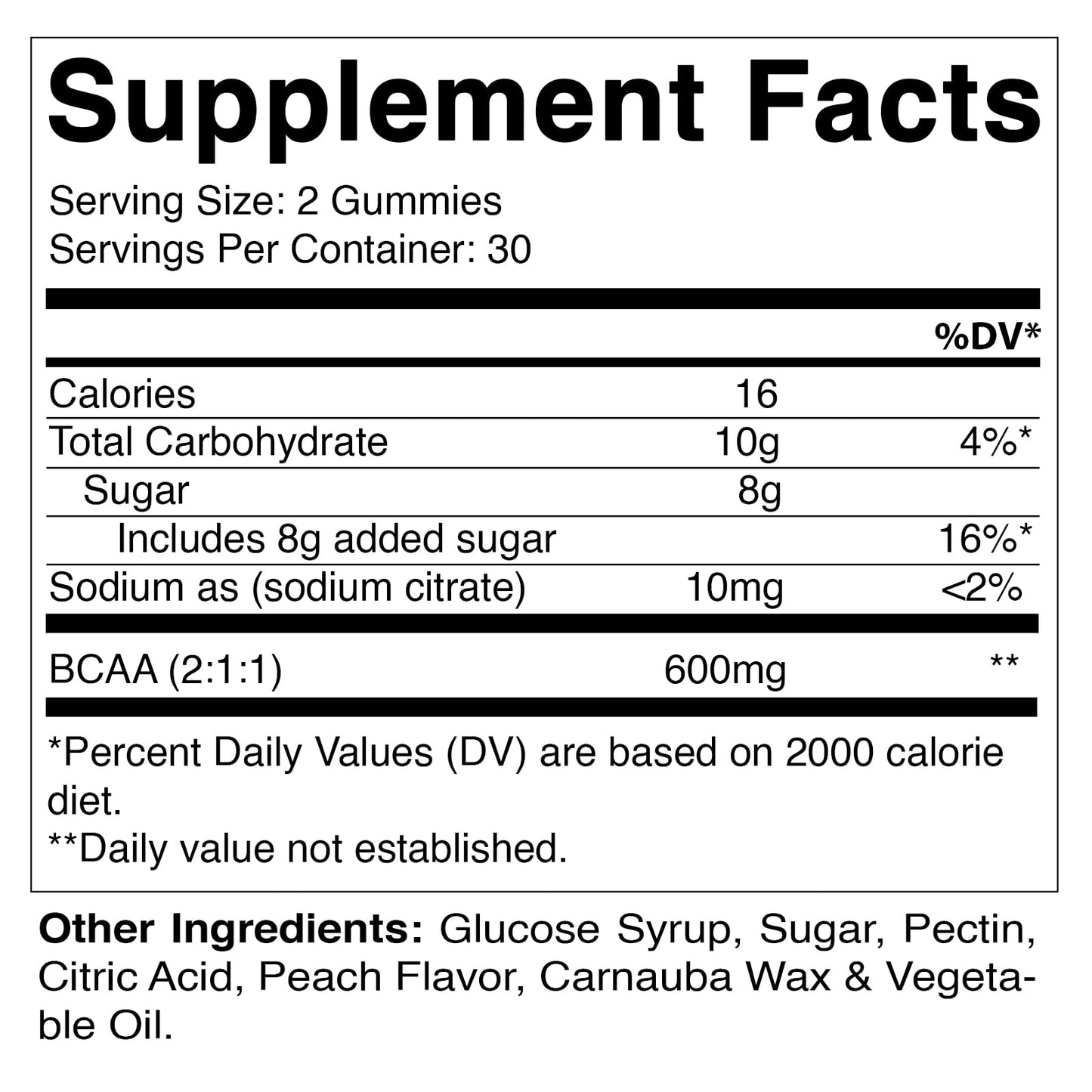 Vitamatic BCAA Gummies - Branch Chain Amino Acid Supplements - Peach Flavor - 600mg per Serving - 60 Vegan Pectin Based Gummies (1 Bottle)
