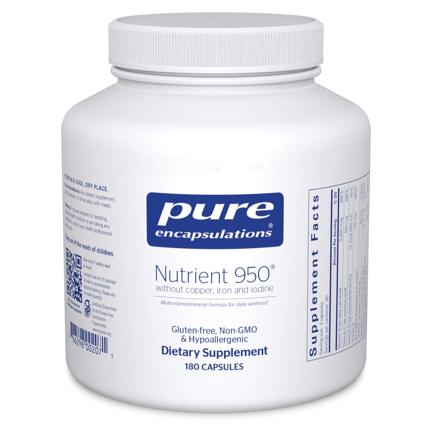 Pure Encapsulations Nutrient 950 Without Copper, Iron, & Iodine | Antioxidant Multivitamin and Mineral Supplement to Support Optimal Health and Physiological Functions* | 180 Capsules