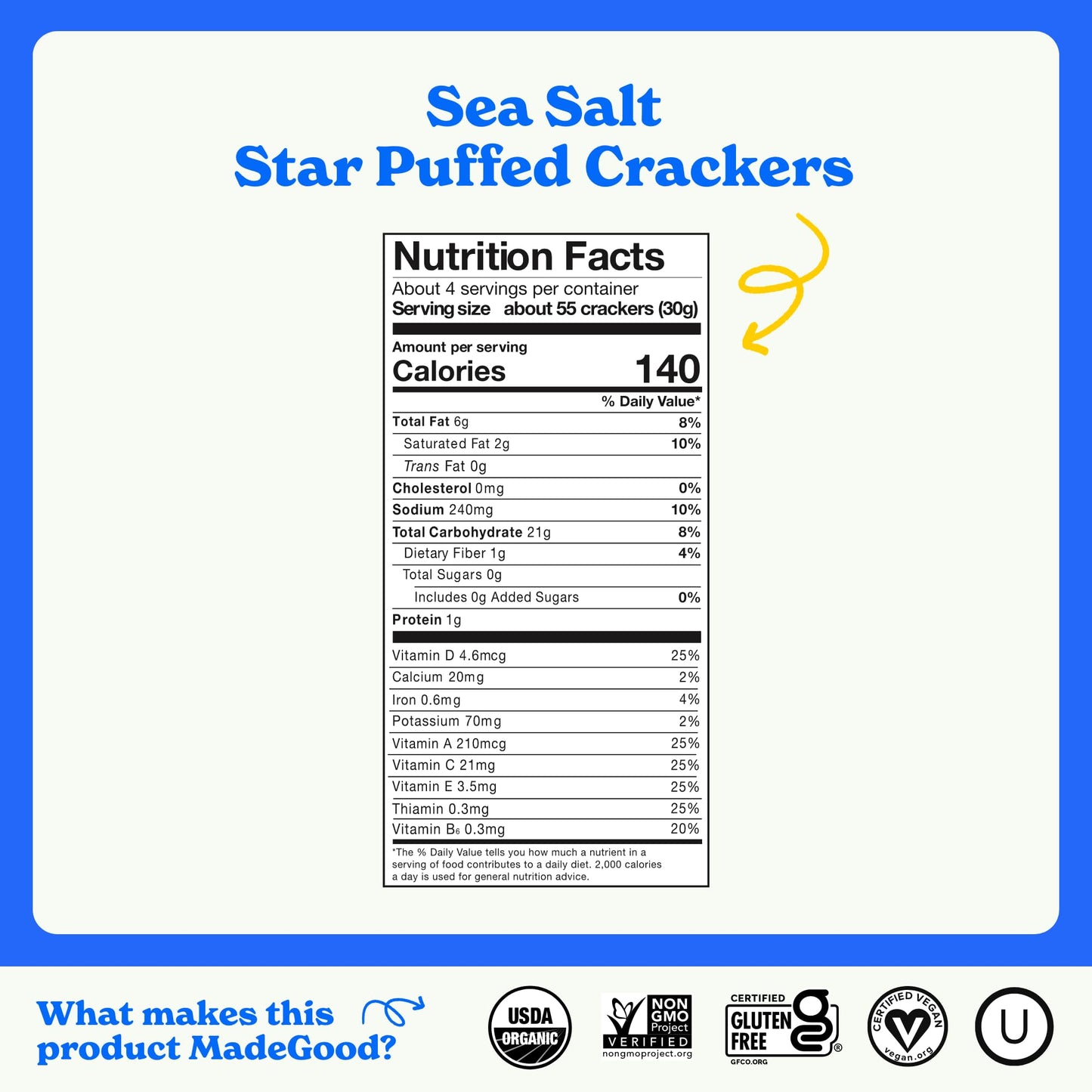 MadeGood Star Puffed Crackers Sea Salt 6 Bags 426oz Each Gluten Free Crackers