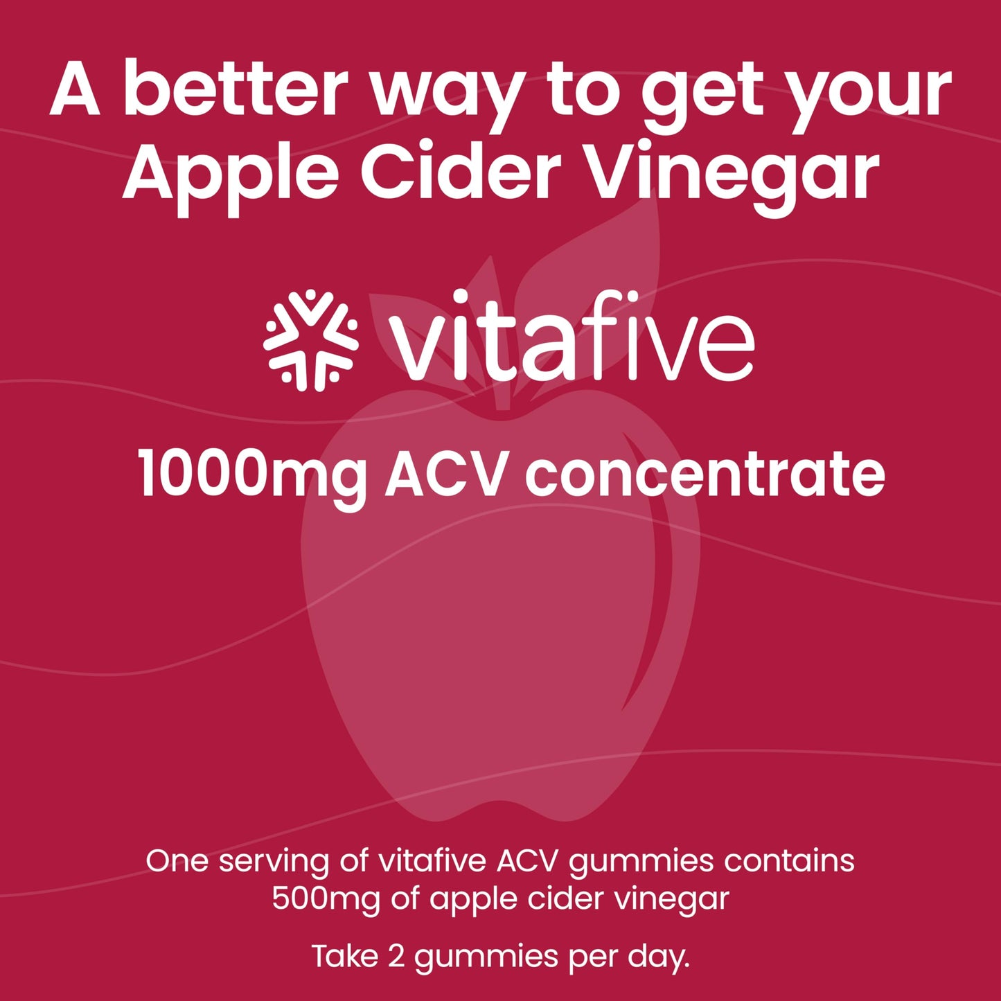 vitafive Apple Cider Vinegar Gummies, 500mg of Apple Cider Vinegar per Gummy, Boost Gut Health, Colon Support, Vegan, Gluten Free (50 Ct)