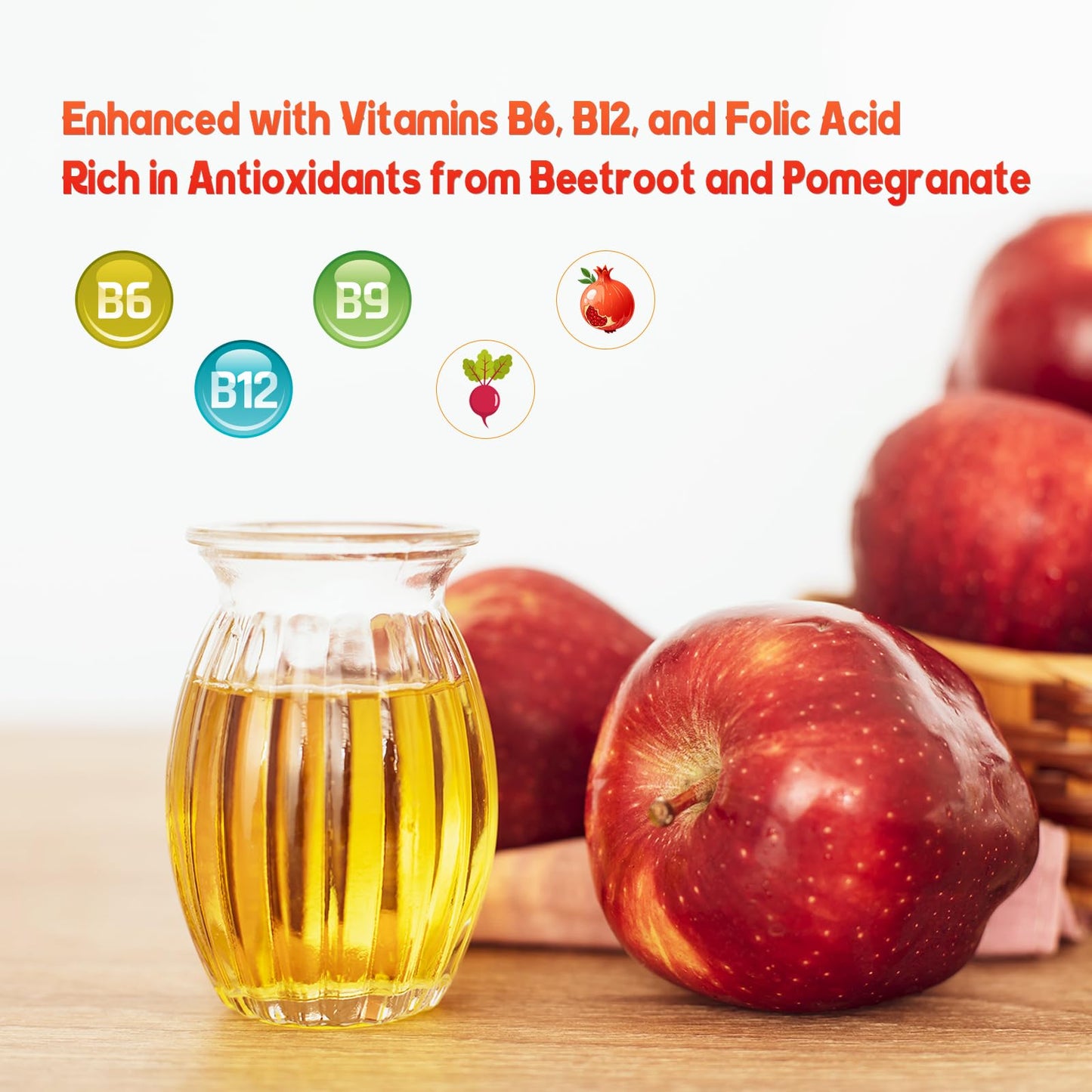 Novafun Apple Cider Vinegar Gummies with Vitamin B12 & Folic Acid - 1000mg Apple Cider Vinegar for Detox & Digestion Support, Vegetarian & Gluten-Free, Apple Flavor, 60 Count