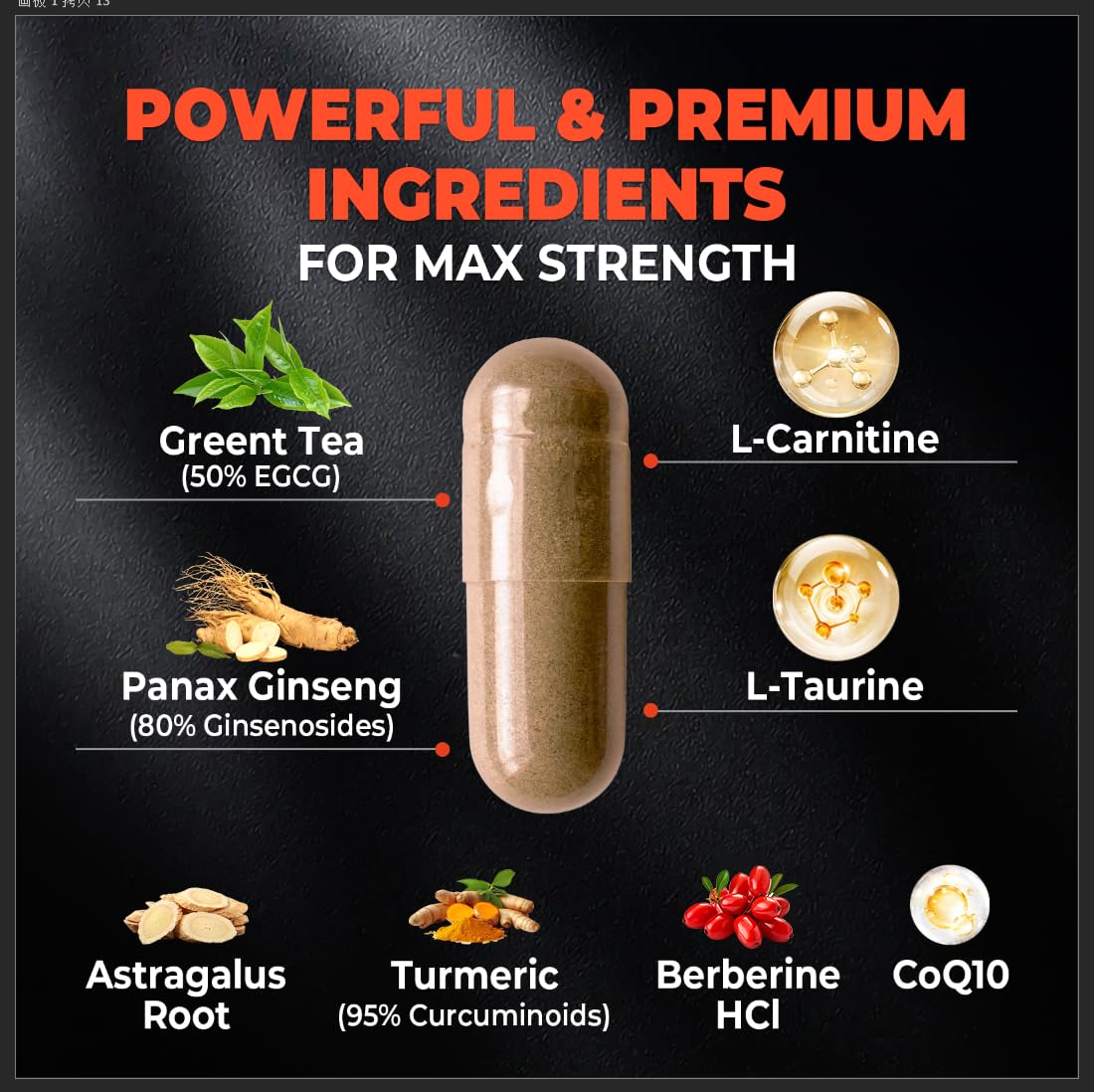 Daytime Fat Burner Supplement for Men & Women,with Green Tea Extract, L-Carnitine, Co-Q10, Turmeric, Berberine,Bitter Melon for Metabolism Booster Appetite Support 60 Capsules
