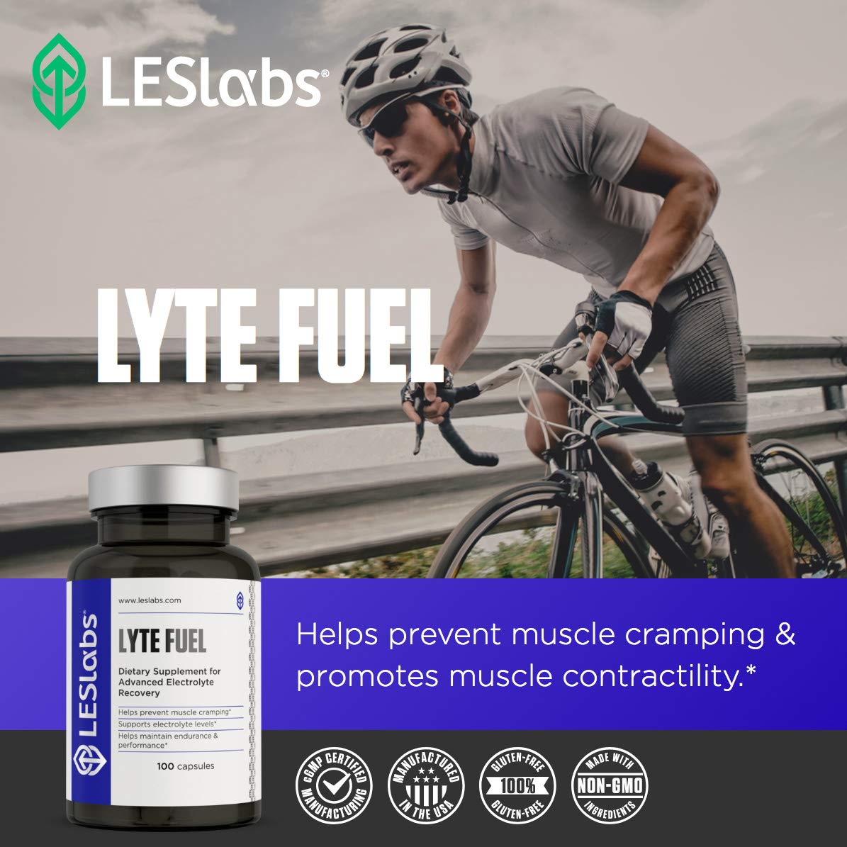 LES Labs Lyte Fuel - Electrolyte Replacement, Endurance, Performance, Muscle Cramping & Keto Support - Magnesium, Zinc, Potassium & Chromium - Non-GMO Supplement - 100 Capsules