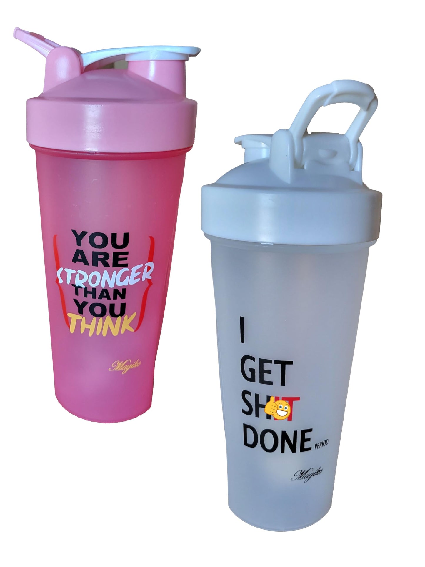 Magiko Protein Shaker Motivational Sports and Outdoor 28oz Nutrition Water Bottle (Pink/Silver)