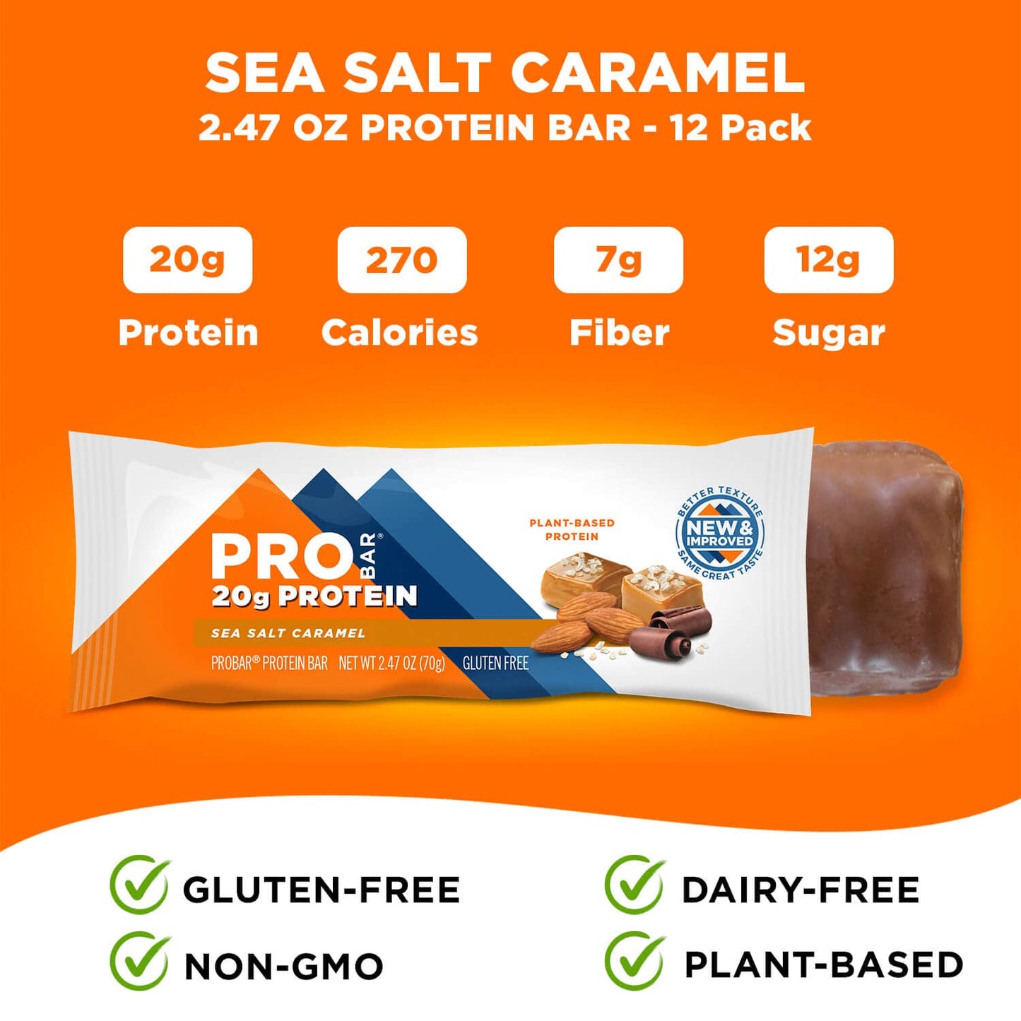 PROBAR  PROTEIN Bar Sea Salt Caramel NonGMO GlutenFree Healthy PlantBased Whole Food Ingredients Natural Energy 12 Count