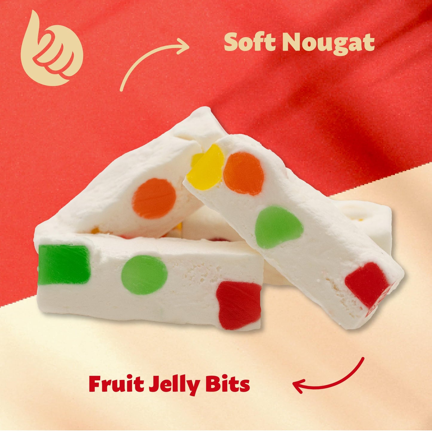 Jujube Nougat Candy with Fruit Jelly Pieces Individually Wrapped 11Ounce Pack About 30 Pieces