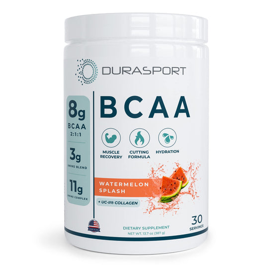 Durasport - 11g Sport BCAA | Muscle Recovery, Energy & Hydration Post Workout +UC-II Collagen | 8 Grams 2:1:1 Branched Chain Amino Acids + 3g Amino & Hydration Blend | Watermelon, 30 Serv
