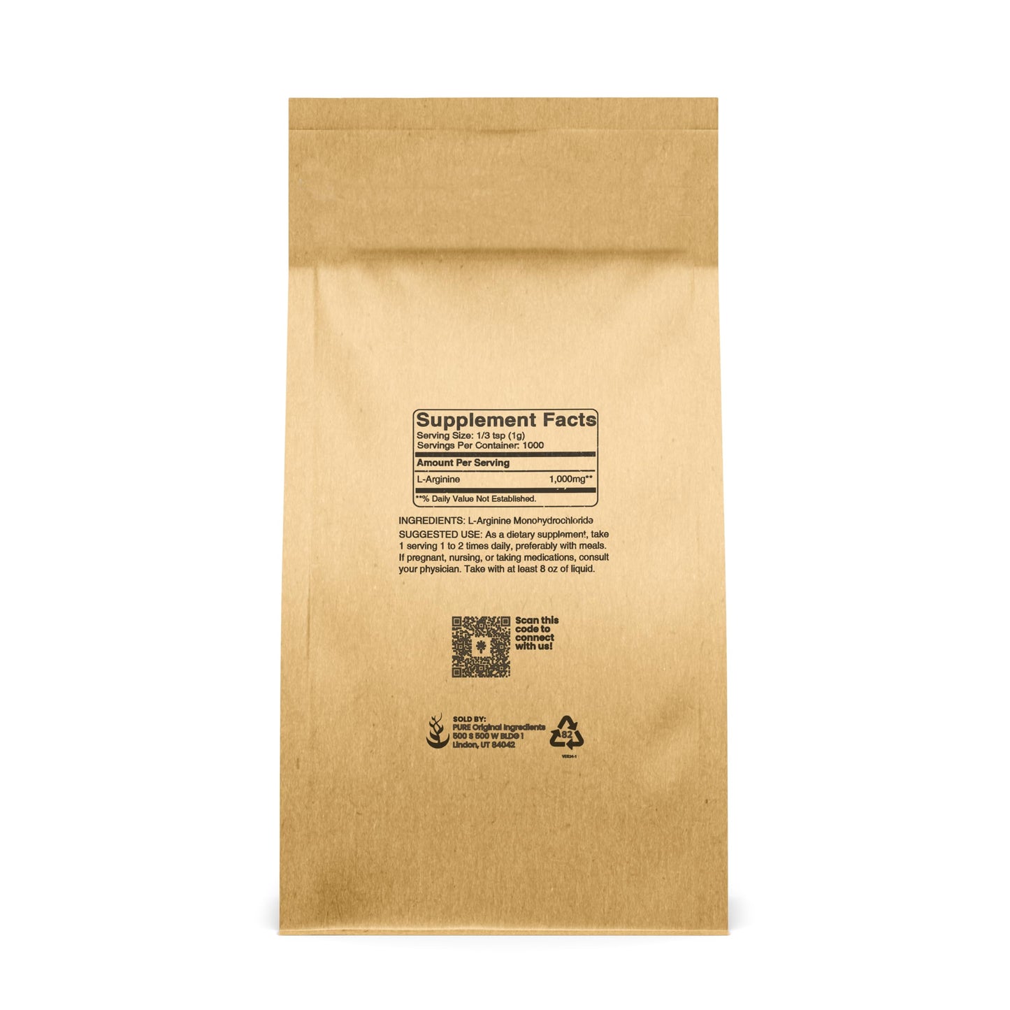 PURE ORIGINAL INGREDIENTS L-Arginine (2.2 lb) Pure, No Fillers or Additives