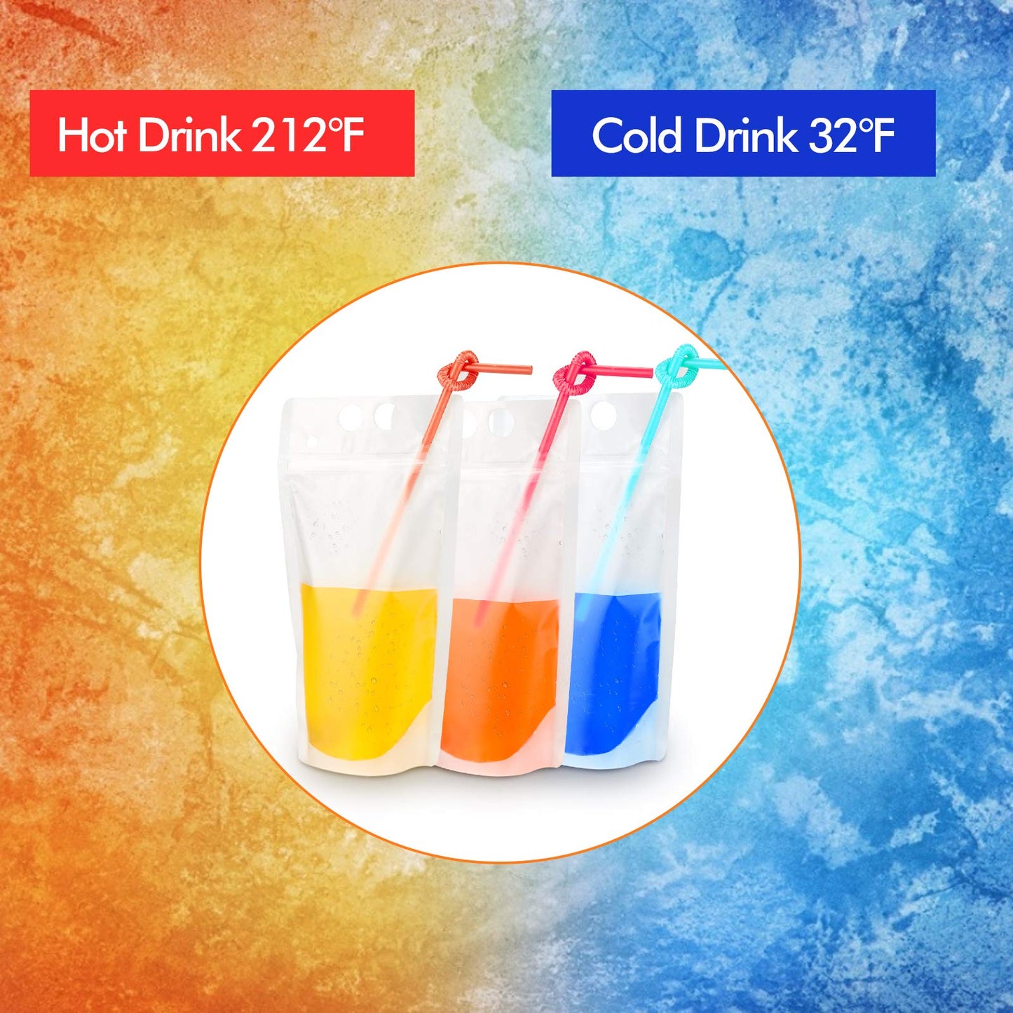 100PCs Drink Pouches with 100PCS Individual Wrapped Straws Yamgqus Freezable Juice Pouches DIY Reclosable Zipper Drink Bags for Adults and Kids Silicone Funnel Included  17oz 100 Pack