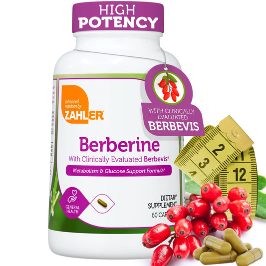 Berberine with Clinically Evaluated Berbevis, Metabolism and Glucos Support Formula, 60 Capsules.