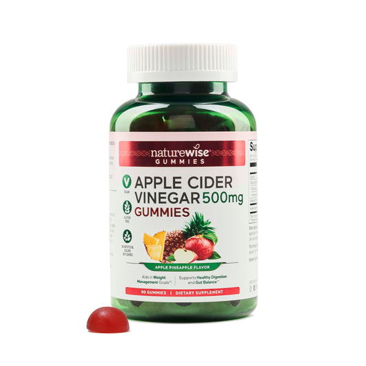 NatureWise Apple Cider Vinegar Gummies - 1000mg ACV per 2 + Vitamin B12 - Pectin Based Vegan, Gluten-Free, Non-GMO -90 Count[45-Day Supply for 1000mg or 3-Months for 500mg]