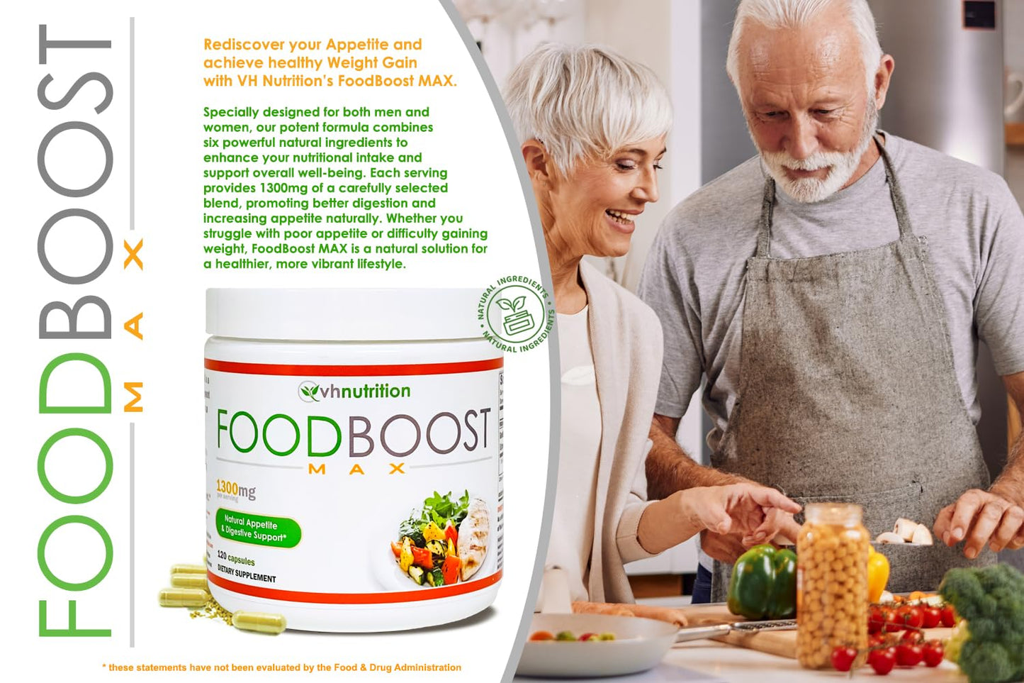 VH Nutrition | FoodBoost MAX | 1300mg Appetite Stimulant* Weight Gain Pills* for Men and Women | Formulated with Gentian, Turmuric, Fennel | 120 Capsules