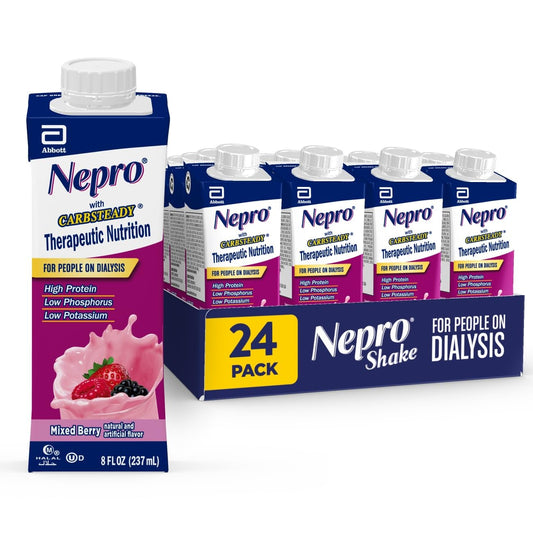 Nepro Nutrition Shake for People on Dialysis, with 19 Grams of Protein, 420 Calories, Mixed Berry, 8 fl oz, Pack of 24