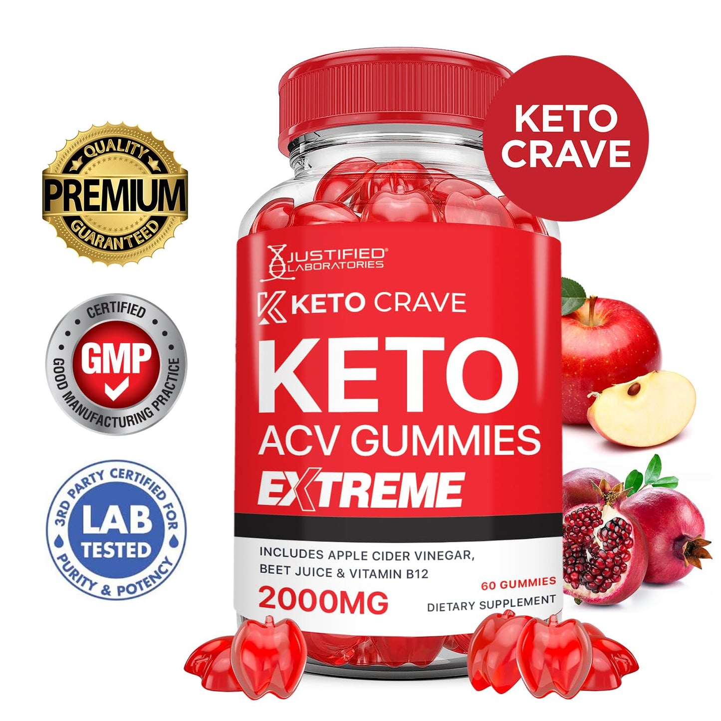 (3 Pack) Keto Crave Keto ACV Gummies Extreme 2000MG Keto Crave Keto Gummies Advanced Formula Apple Cider Vinegar with Pomegranate Beet Juice Powder B12 Vegan Non GMO 180 Gummys