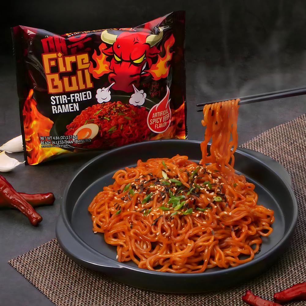 Fire Bull Ramen Intense Spicy StirFried Ramen  Authentic Korean Heat Meets Flavorful Delight  Thick Chewy Noodles  Quick  Easy Meal 4 Pouches