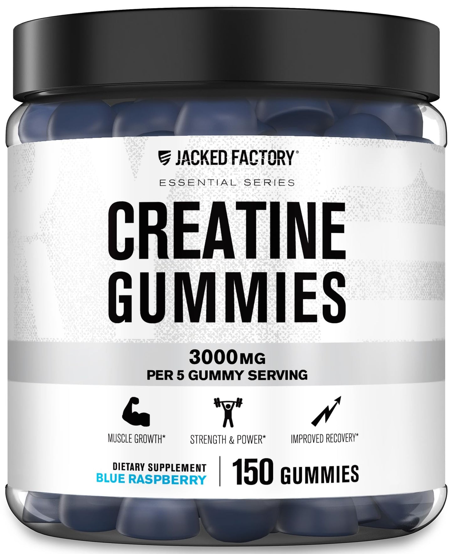 Jacked Factory Creatine Monohydrate Gummies (3g) - Creatine for Muscle Growth, Strength, Enhanced Energy, and Improved Athletic Performance - 150 Gummies, Blue Raspberry