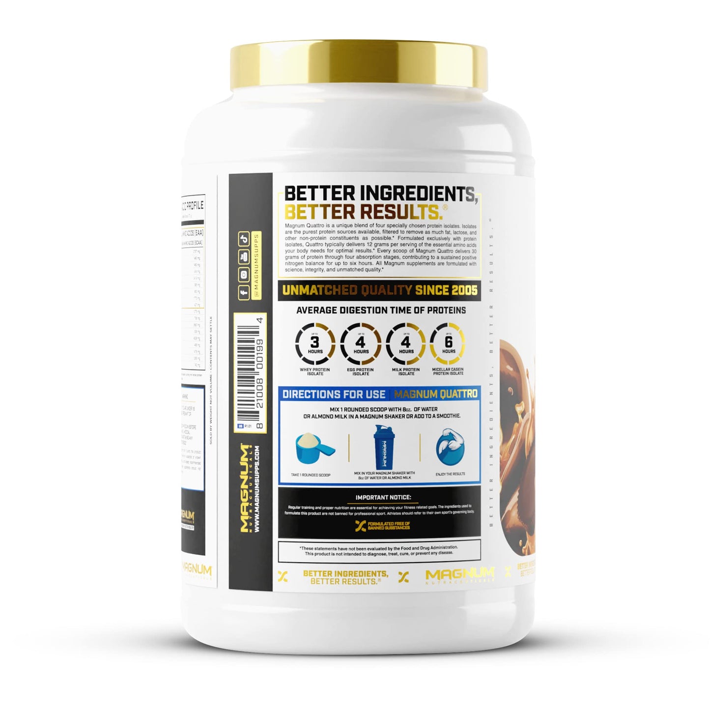 Magnum Nutraceuticals Quattro Whey Protein Powder, Peanut Butter Cup 2lb - Premium Protein Isolate Blend for Muscle Growth & Recovery