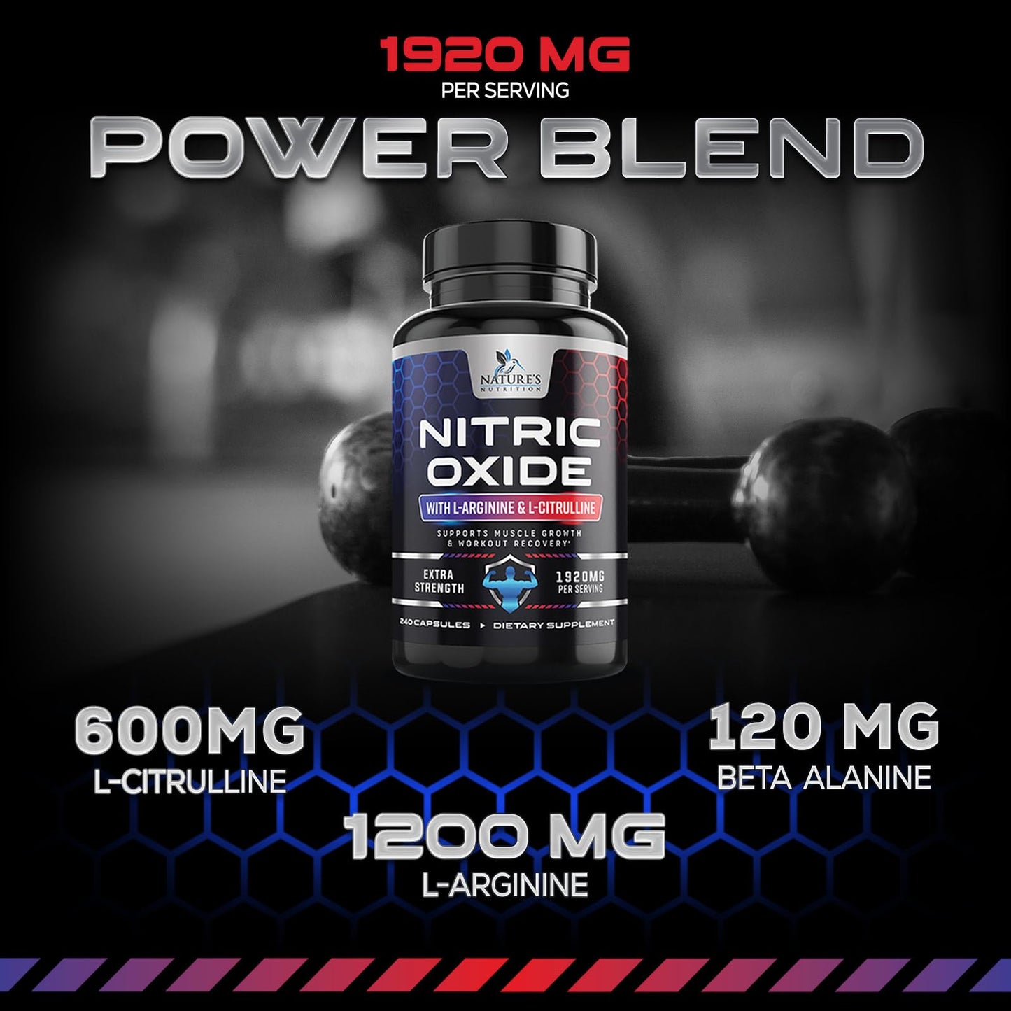 Nitric Oxide Booster Extra Strength - L Arginine 3X Strength Nitric Oxide Support Supplements for Men and Women, Citrulline Muscle, Heart Health, & Energy Support Supplement, Non-GMO - 240 Capsules