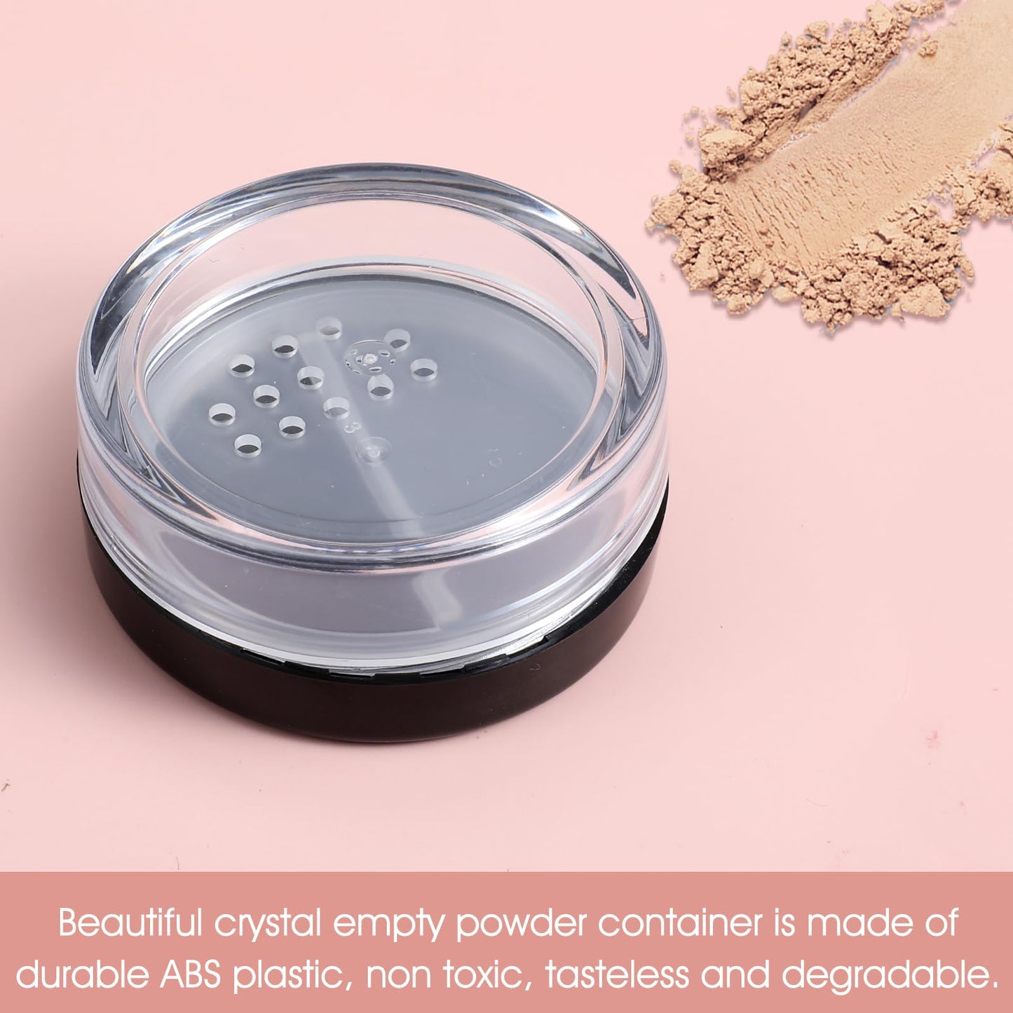 YUXIANLB 2 Pcs Plastic Empty Loose Powder Compact Refillable Reusable Box No Leak Holder with Common Sifter and Black Screw Lid Small Travel Makeup Size Powder Container for Women