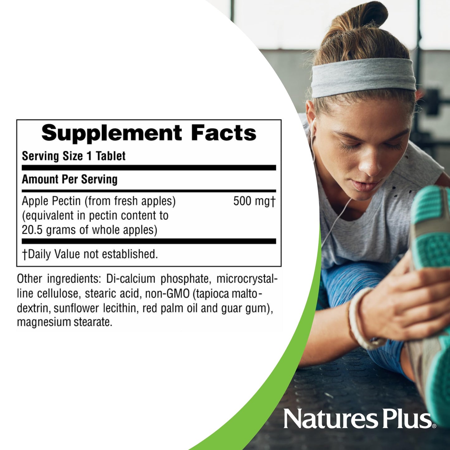 NaturesPlus Apple Pectin - 500 mg, 180 Tablets - Natural Fiber Supplement - Vegetarian, Gluten Free - 180 Servings