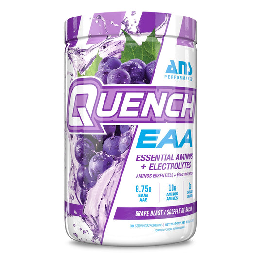 Quench EAA Aminos + Electrolytes - Complete Blend of 9 EAAs - 10g Total Amino Acids - Vitamins, Antioxidants, Electrolytes - Zero Sugar, Carbs, Calories (Grape Blast)