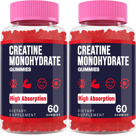 Creatine Monohydrate Gummies for Women & Men, Taurine & B6, Chewable Creatina Pre Workout Gummies for Max Strength & Muscle Growth, Energy, Endurance, Creatine for Men & Women - 2 Packs
