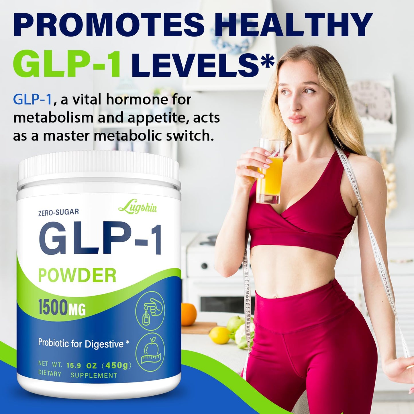 GLP-1 Supplement, GLP1 Supplements Women Naturally Gut GLP 1 Powder 1500MG Boosting Prebiotic Mix with Akkermansia Muciniphila Probiotic & High Fiber for Digestion, Energy, Overall Health, No Fillers