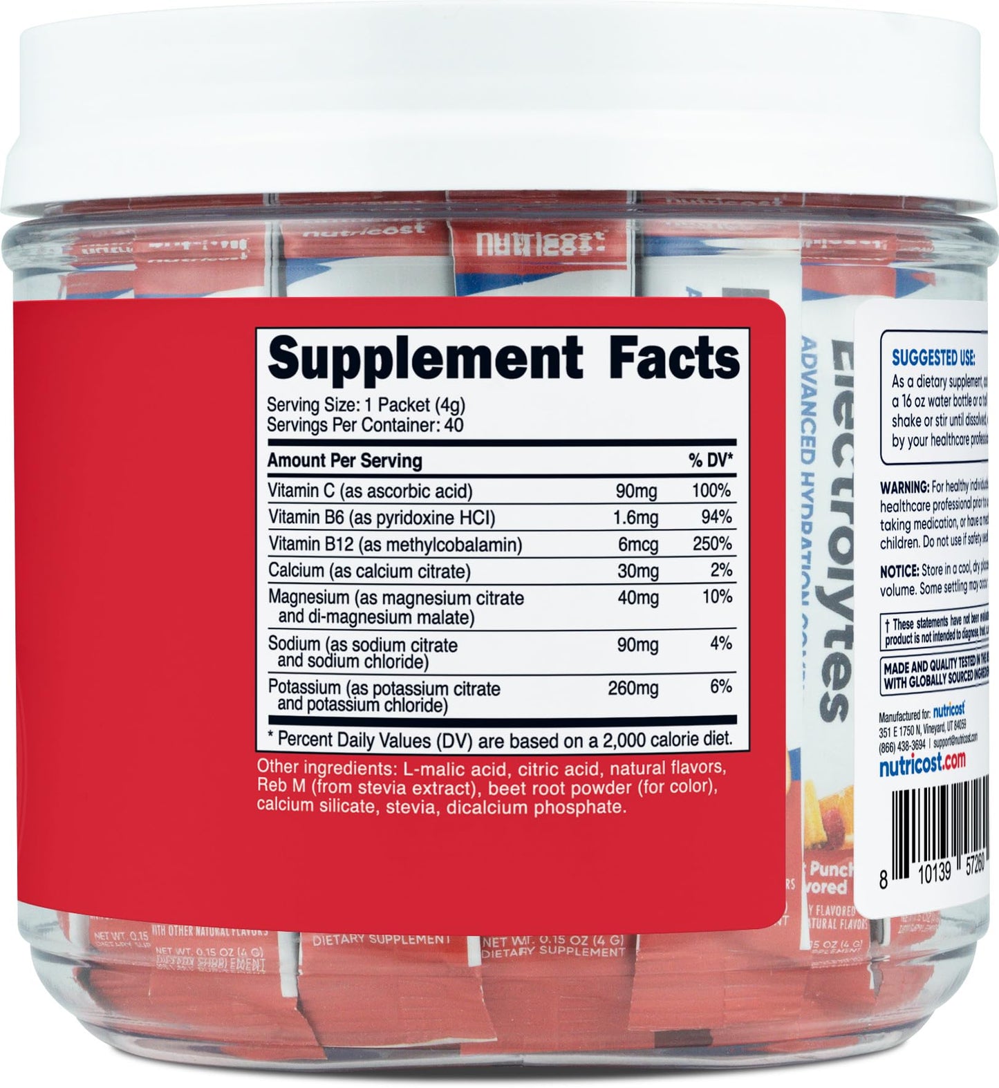 Nutricost Electrolytes Complex, Fruit Punch Flavored, 40 Stickpacks - Advanced Hydration Complex
